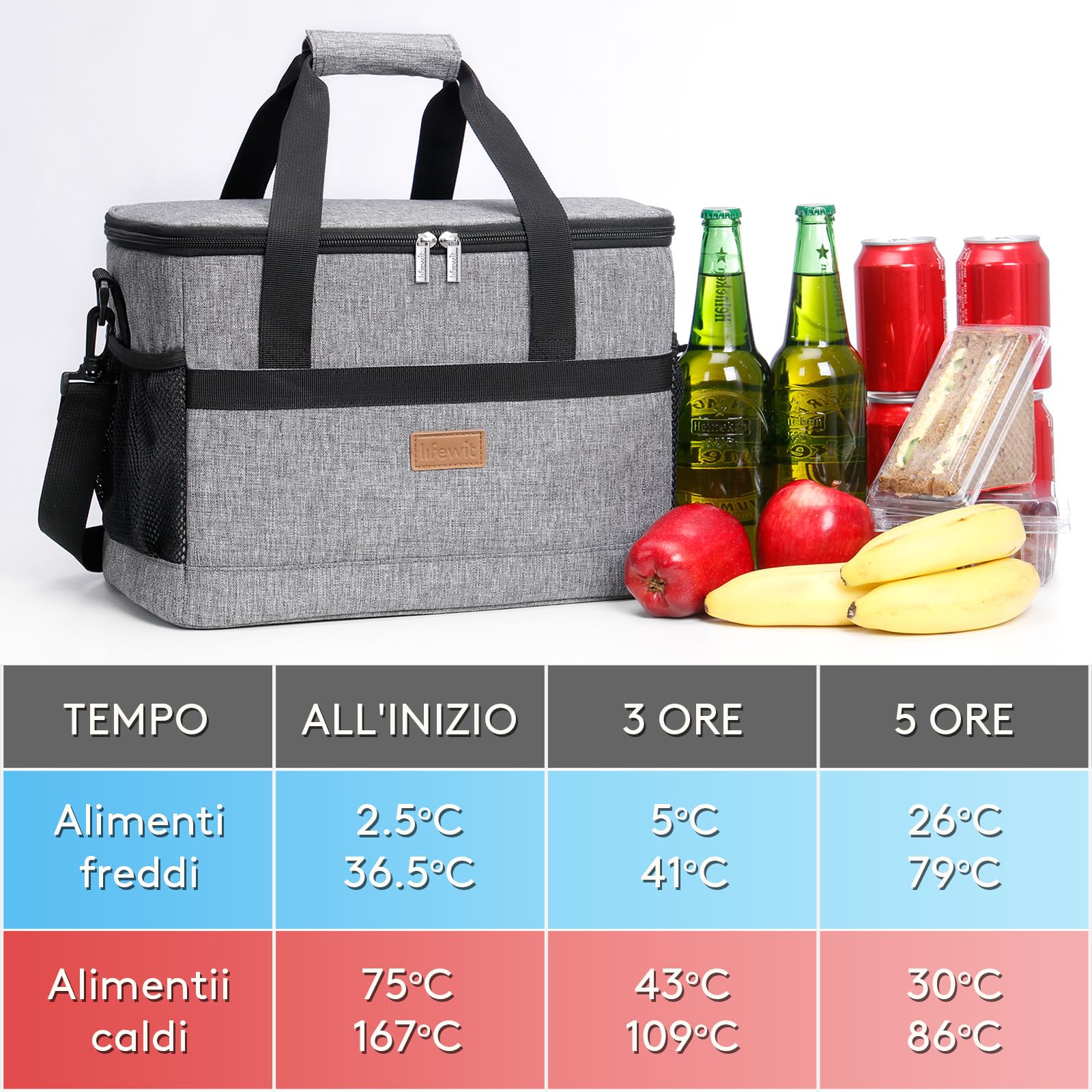 Lifewit Borsa Termica Porta Pranzo Borsa Frigo Isoterma per Alimenti Mantenere Caldo o Freddo per PIC-nic/All'aperto/Barbecue/Campeggio/Eventi Sportivi