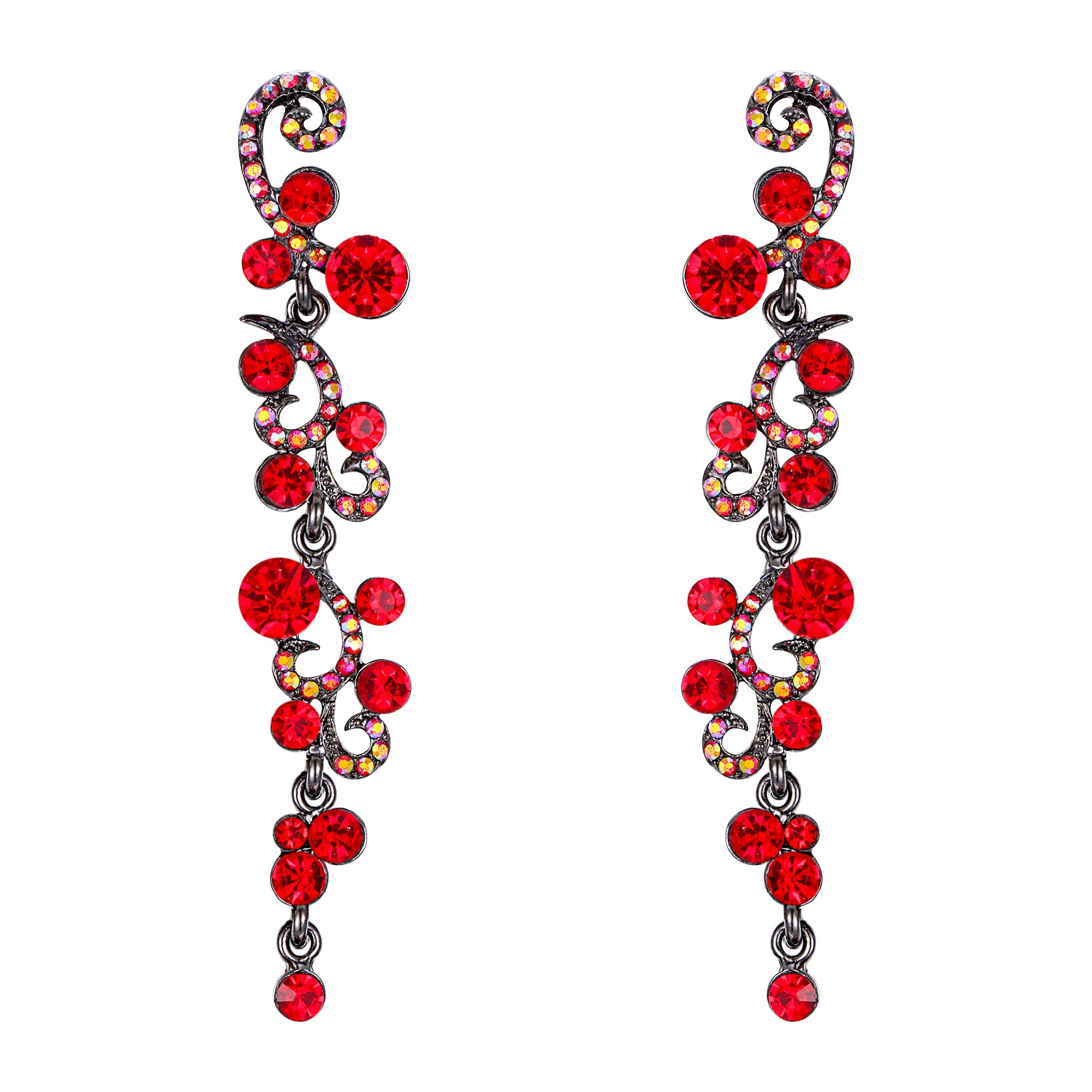 Ever FaithBrides Earrings for Women Dangling, Sparkly Rhinestone Crystal Vintage Floral Vine Long Drop Dangle Earrings Wedding Party Jewellery