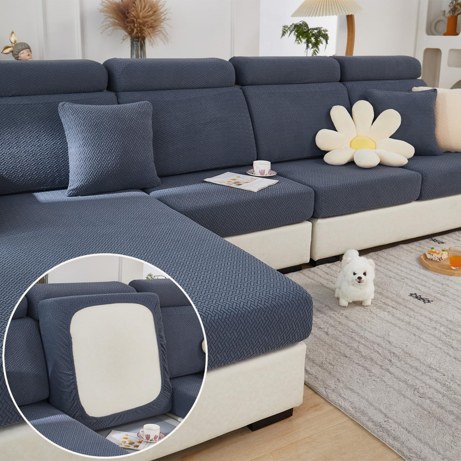 GueYi Couch Cushion Covers, Sectional Couch Covers, Wear Resistant Stretch Sofa Covers Washable,L Shaped Seats Furniture Protectors for Pets (Dark