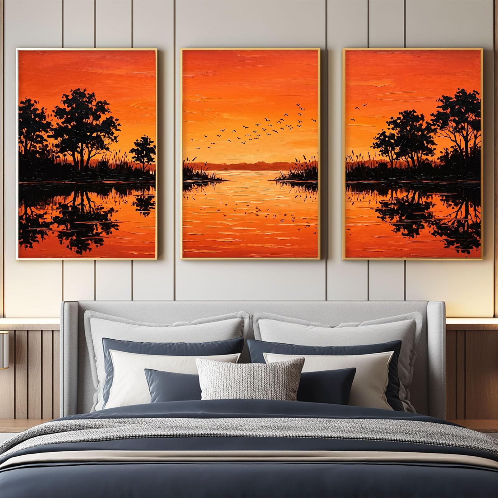 Generisch 3er Set Sonnenuntergang Landschaft Wandbilder 60 x 80 cm