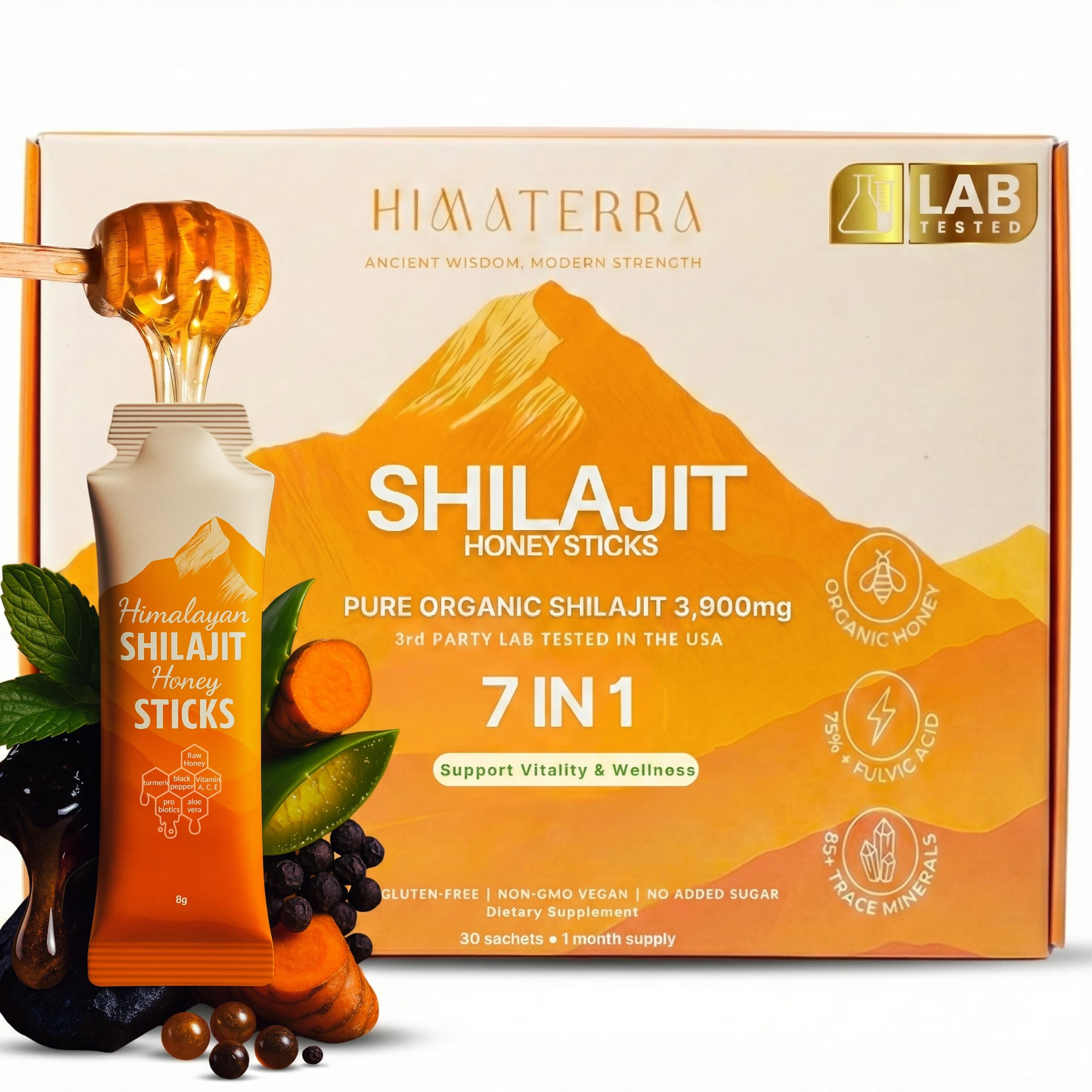 Shilajit for Men 3900mg Himalayan Natural Shilajit Honey Sticks for Women &amp; Men - 85+ Trace Minerals &amp; 75%+ Fulvic Acid for Natural Energy, Focus &amp; Immune Support, 30 Packet