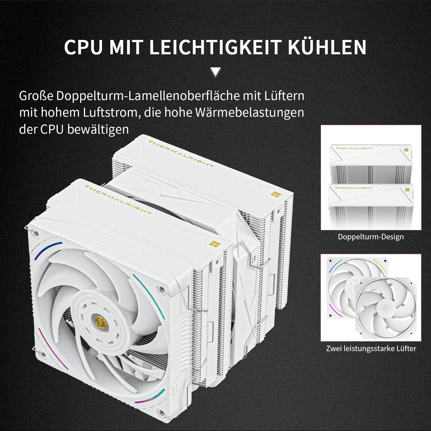 Thermalright Royal Pretor 130 Ultra White chłodnica powietrzna CPU, chłodnica PC Double Towers, High Performance 7 Heat Pipes chłodzenie CPU, biała szczotkowana górna pokrywa, do AM4/AM5, Intel