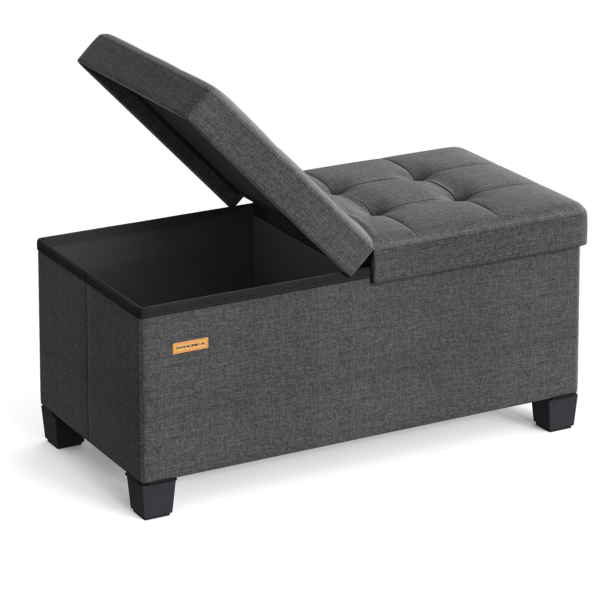 SONGMICS Banc Pouf de Rangement avec Pieds, Coffre de Rangement Pliable avec Couvercle Rabattable, Banc de Bout de Lit, pour Salon, Chambre, Entrée, Tissu Façon Lin, 76 cm, Gris Ardoise LSF049GN01