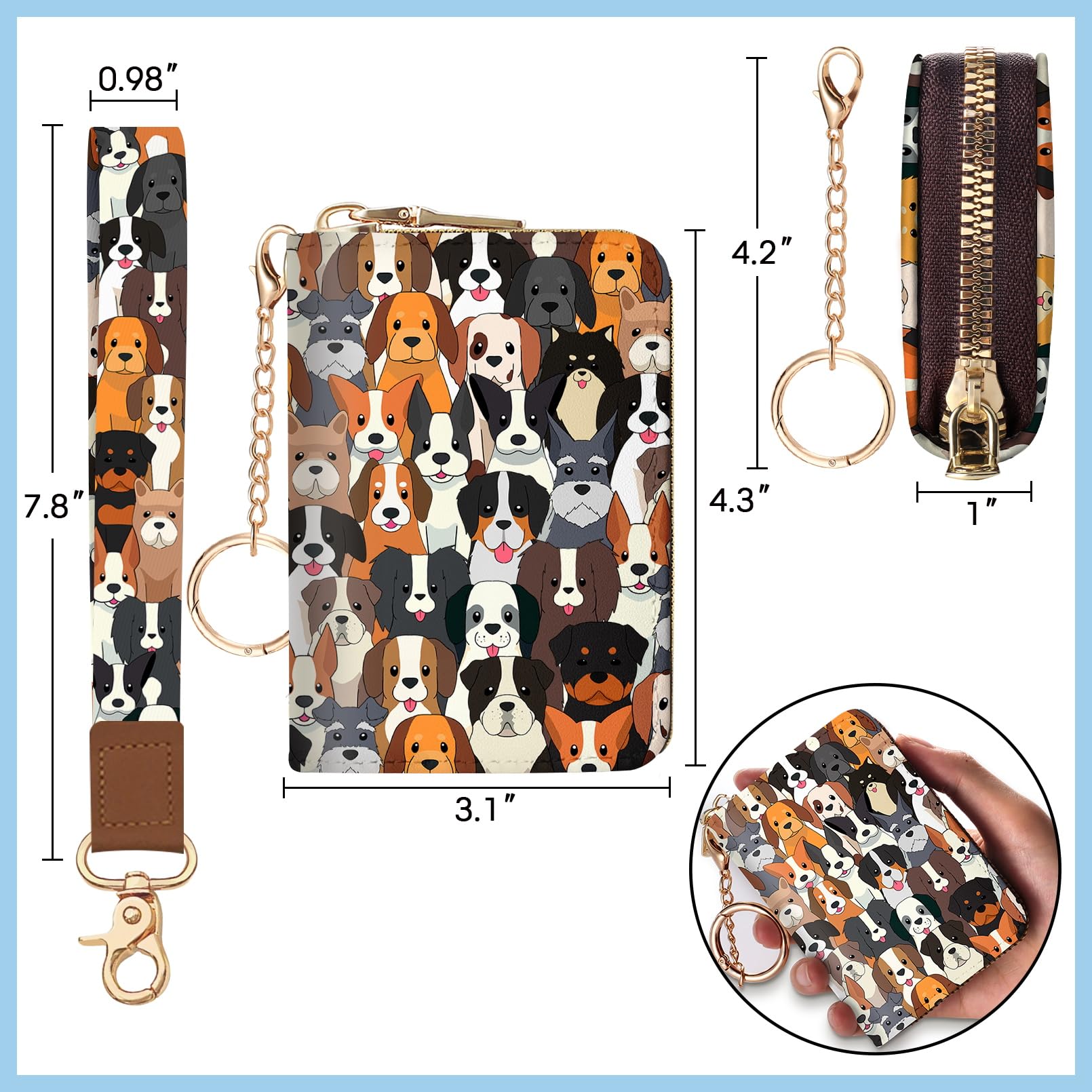 Blusabaca Credit Card Holder for Women, Gothic Floral Small RFID Wallet with Zipper, Card Keychain Wallet, Leather Wallet Card Case, Business Accordion Wallet Gift