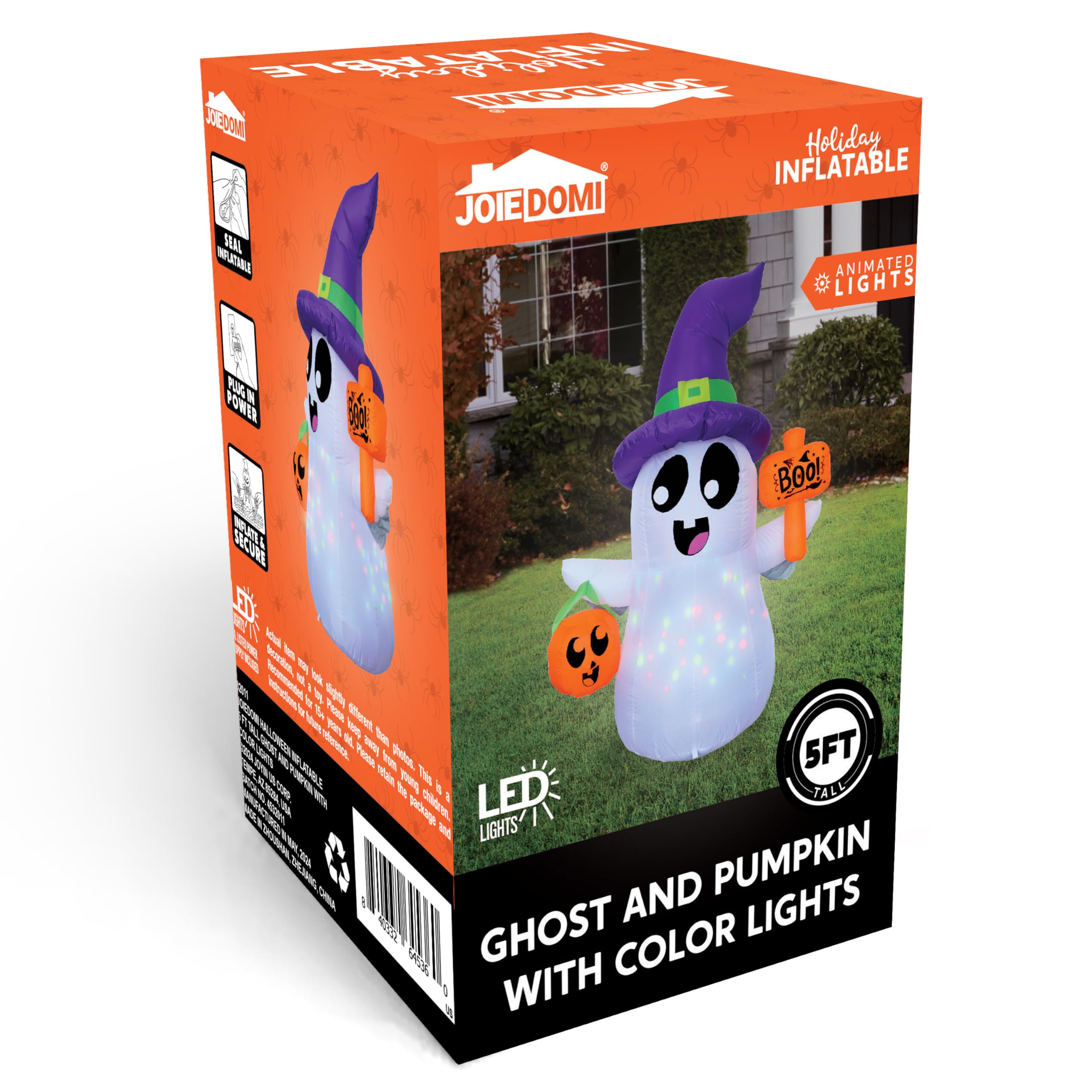 Joiedomi 5FT Tall Halloween Inflatable Ghost Outdoor Decorations, Cute Pink Ghost Blow Up Yard Decorations with Bowknot and LED Light for Halloween Decor, Garden Lawn Indoor Outdoor Party Decor: Cute Ghost