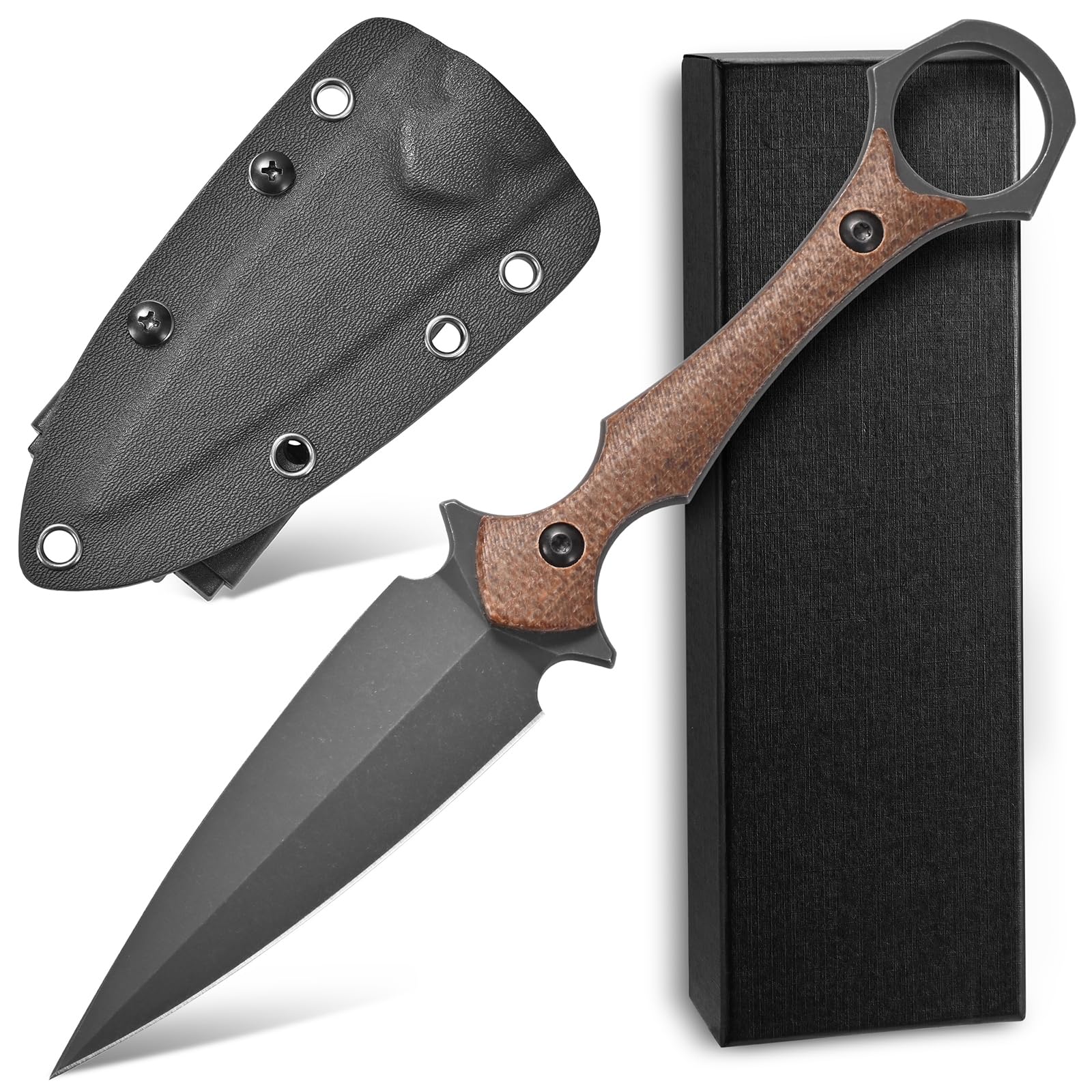 C1292 Fixed Blade Knife D2 Blade Micarta Handle EDC Tool Knifes for Outdoor Camping Survival Hiking(Brown)