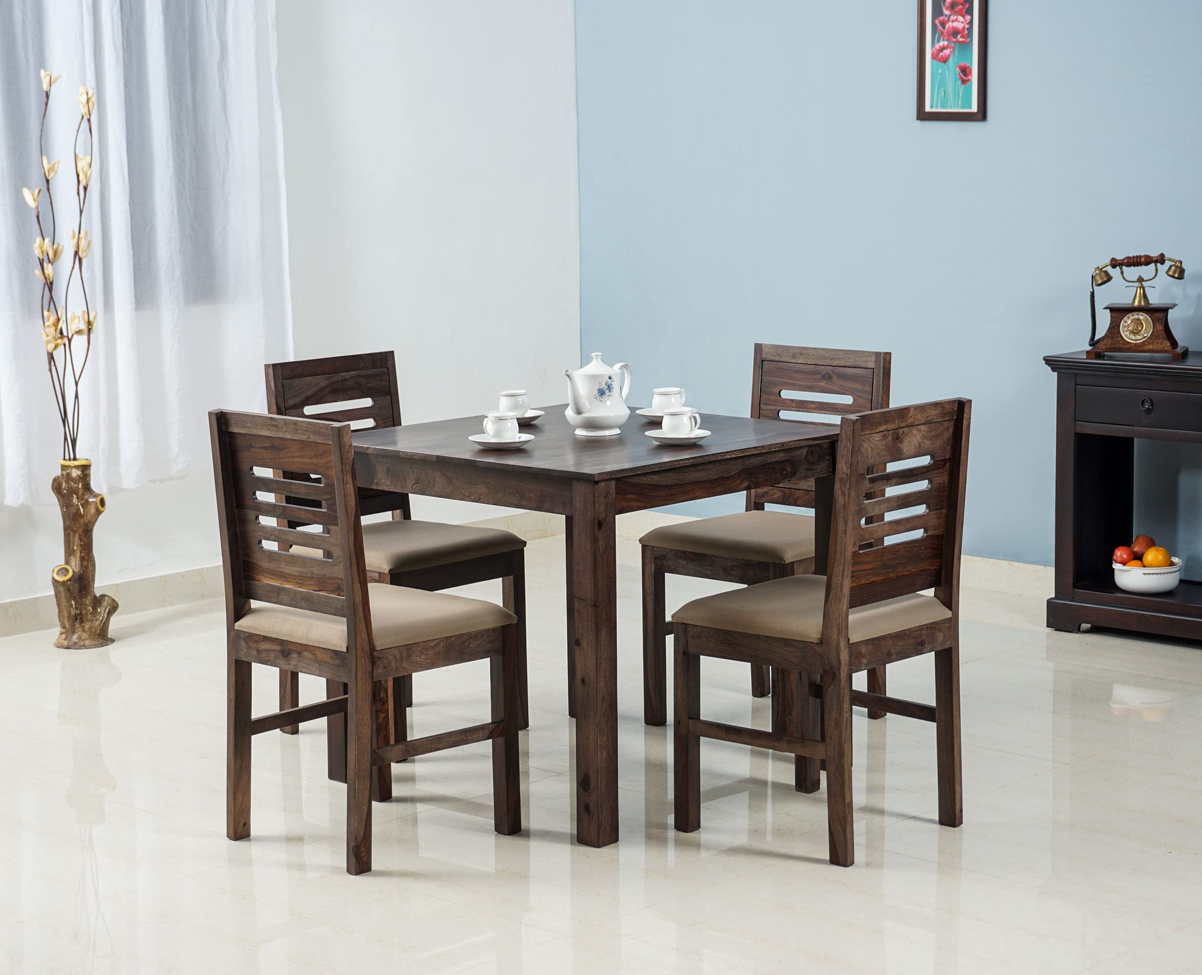 Buy WOODEFLY Diamond Solid Sheesham Wooden Dining Table 4 Seater with ...