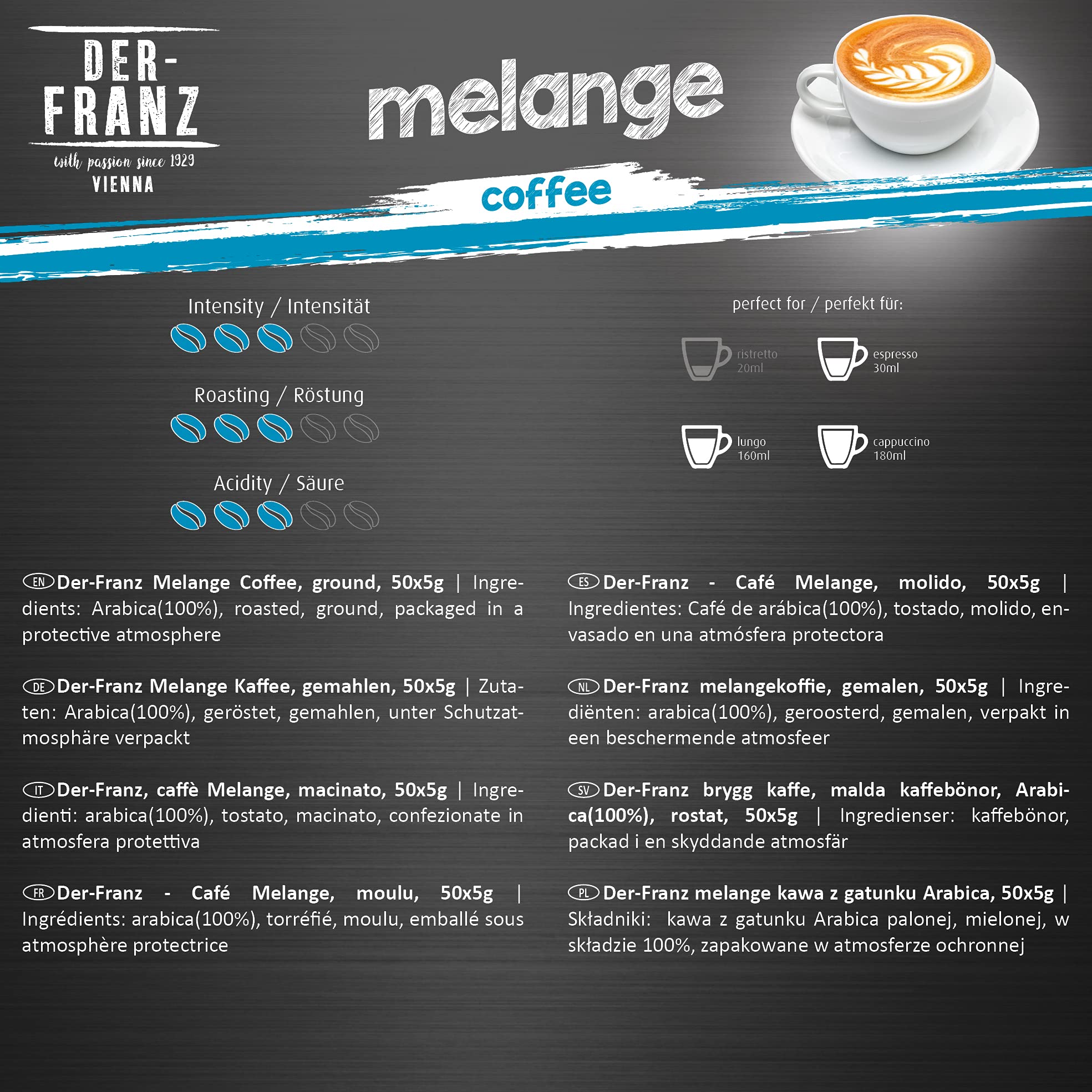 Der-Franz Kawa Mielona, Zestaw 3 x 500 g, (Crema, Melange, Crema Organiczna)
