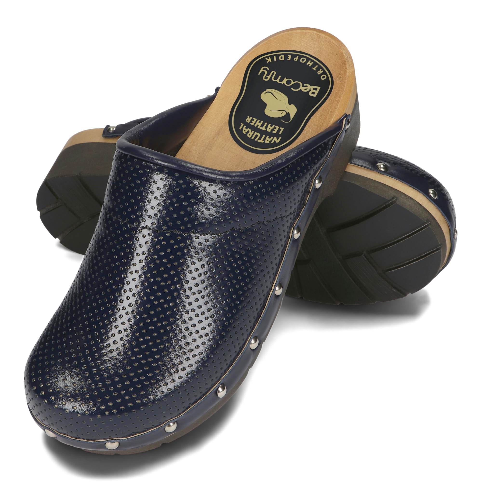BeComfy Zoccoli da Donna in Pelle con Suola in Legno 35 36 37 38 39 40 41 EU