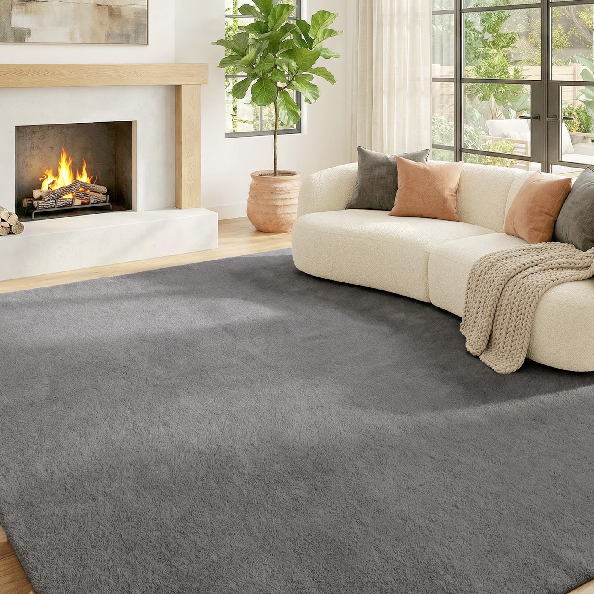 HOMCOM Alfombra Salón Pelo Largo Lavable 160x230 cm Gris Claro