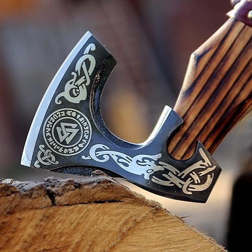 SHINY CRAFTS -Axes Hacha vikinga hecha a mano, hacha nórdica, hacha de acero al carbono hecha a mano, regalo de cumpleaños para él con funda de