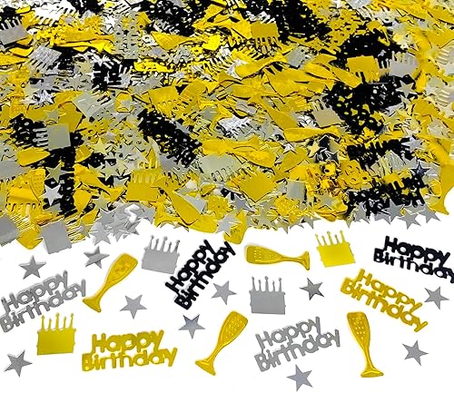 Confeti de cumpleaños  Gránulos de confeti con purpurina para decoración de mesa de fiesta  Confeti negro plateado dorado para decoración de fiesta