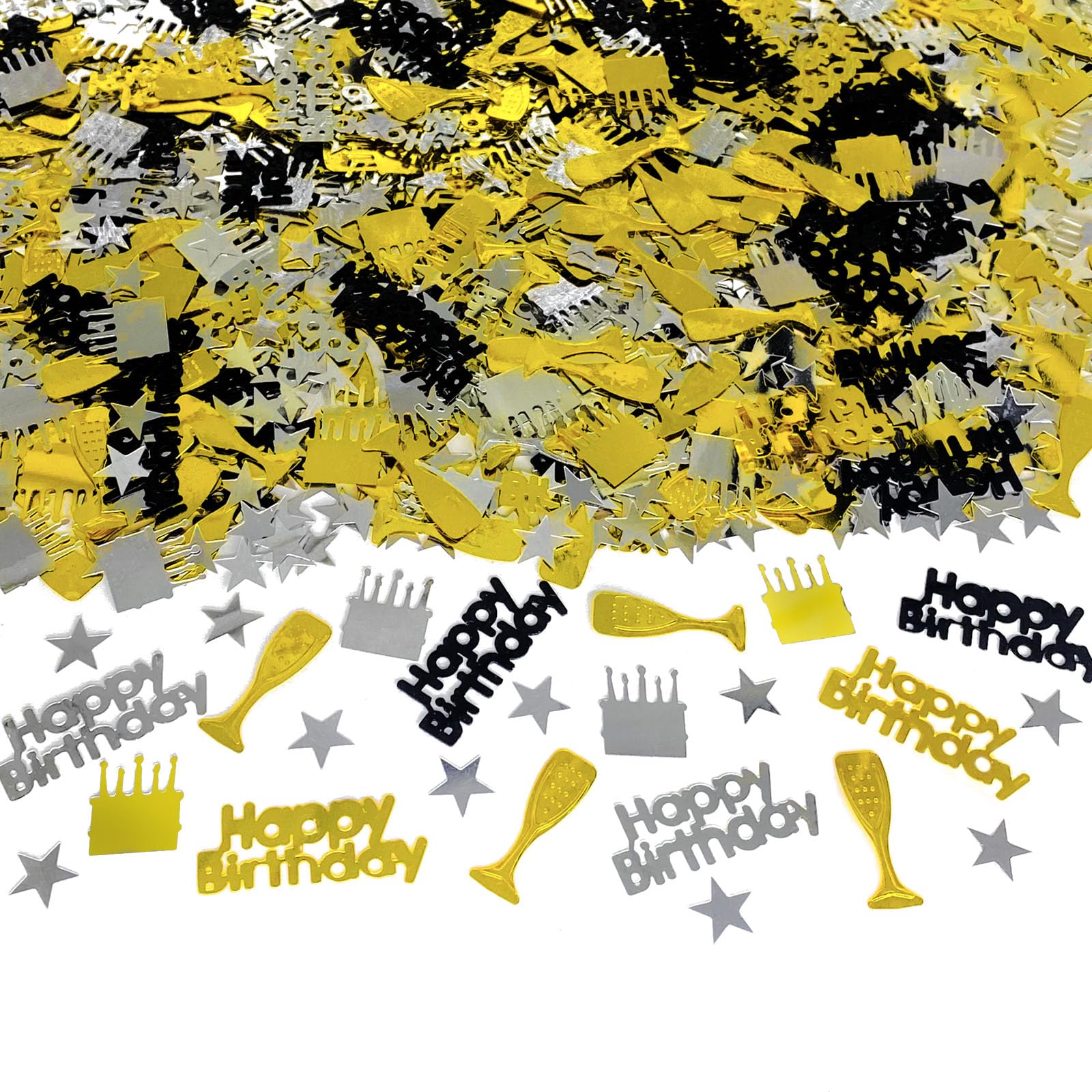 Werich Birthday Confetti | Glitter Confetti Sprinkles for Party Table Scatters Decoration | Gold Sliver Black for Birthday Party Decoration | Metallic