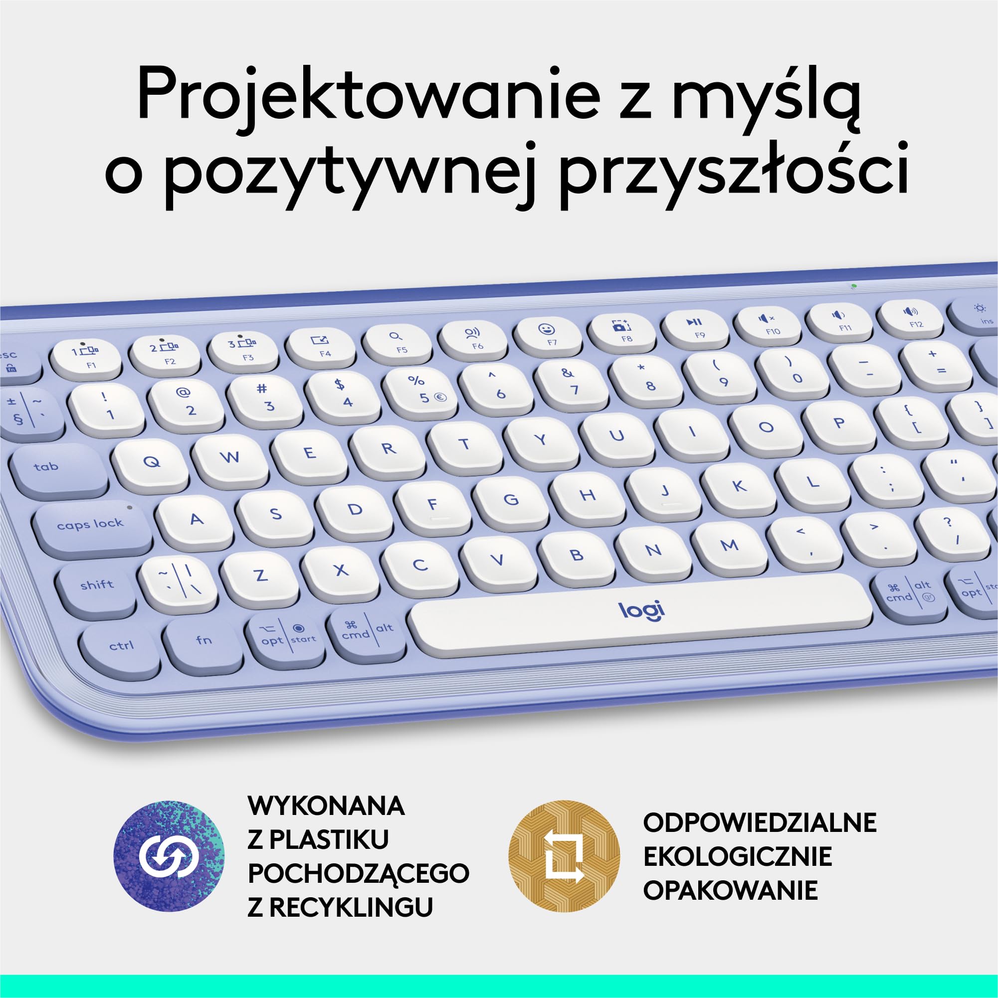 Logitech POP ICON KEYS, bezprzewodowa klawiatury Bluetooth, programowalne klawisze, funkcja Easy-Switch, do laptopa, tabletu, komputera PC, QWERTY układ US international - Liliowy