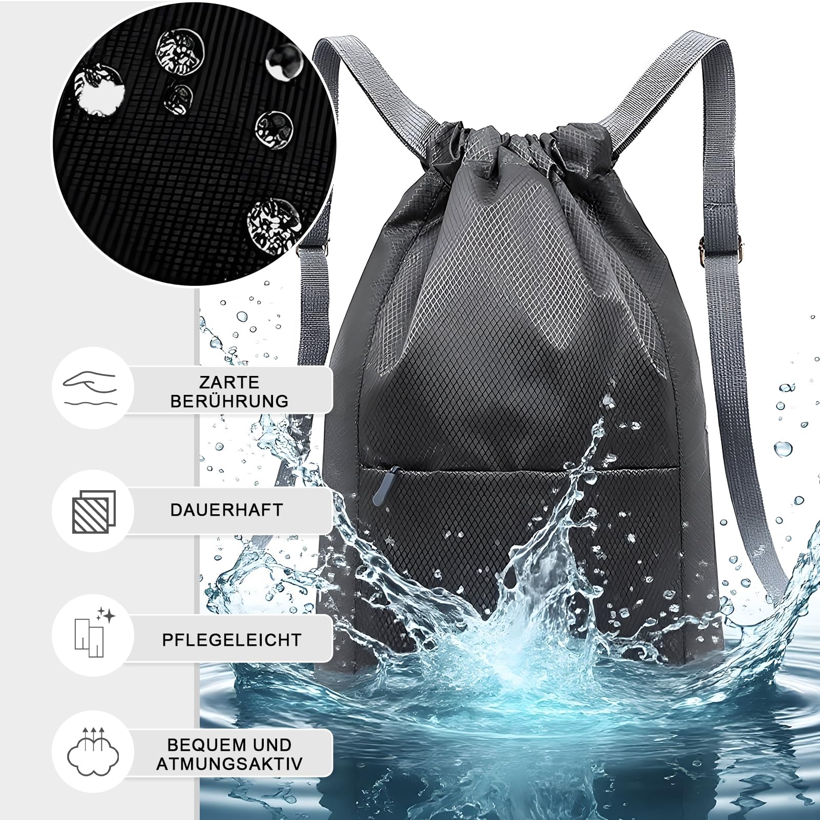 Wasserdichter Turnbeutel mit Kordelzug, Sportbeutel Damen Herren, Faltbar Große Kapazität Beutel mit Kordelzug Rucksack, Kordelzugbeutel zum Wandern, Camping, Reisen, Schwimmen