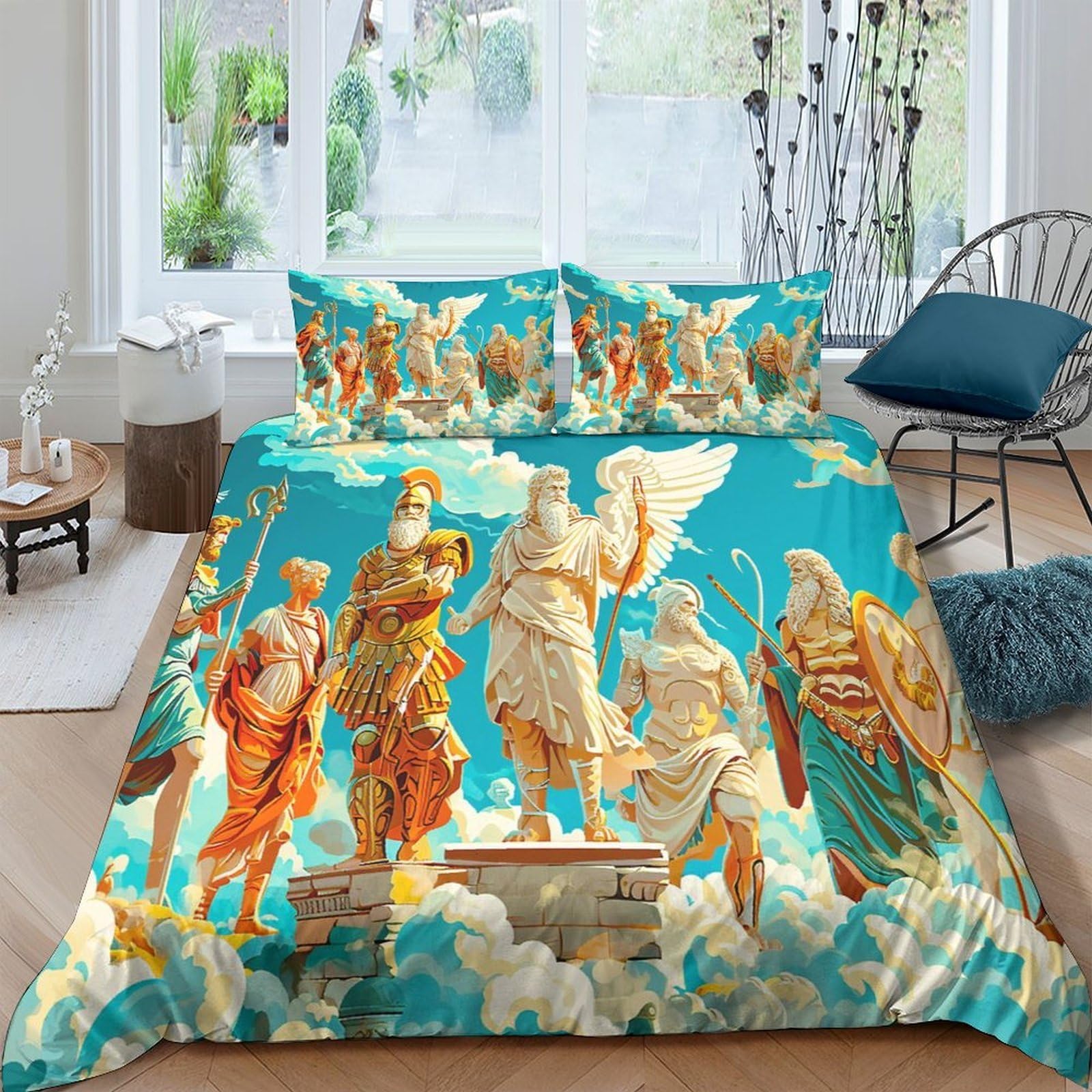 Ctjqhvkz Style-8 3D Printed Renaissance Angel Fitted Sheet Microfiber Soft Sky Blue Classical Statue Mattress Cover For Bedroom Decor Single（135X200cm）