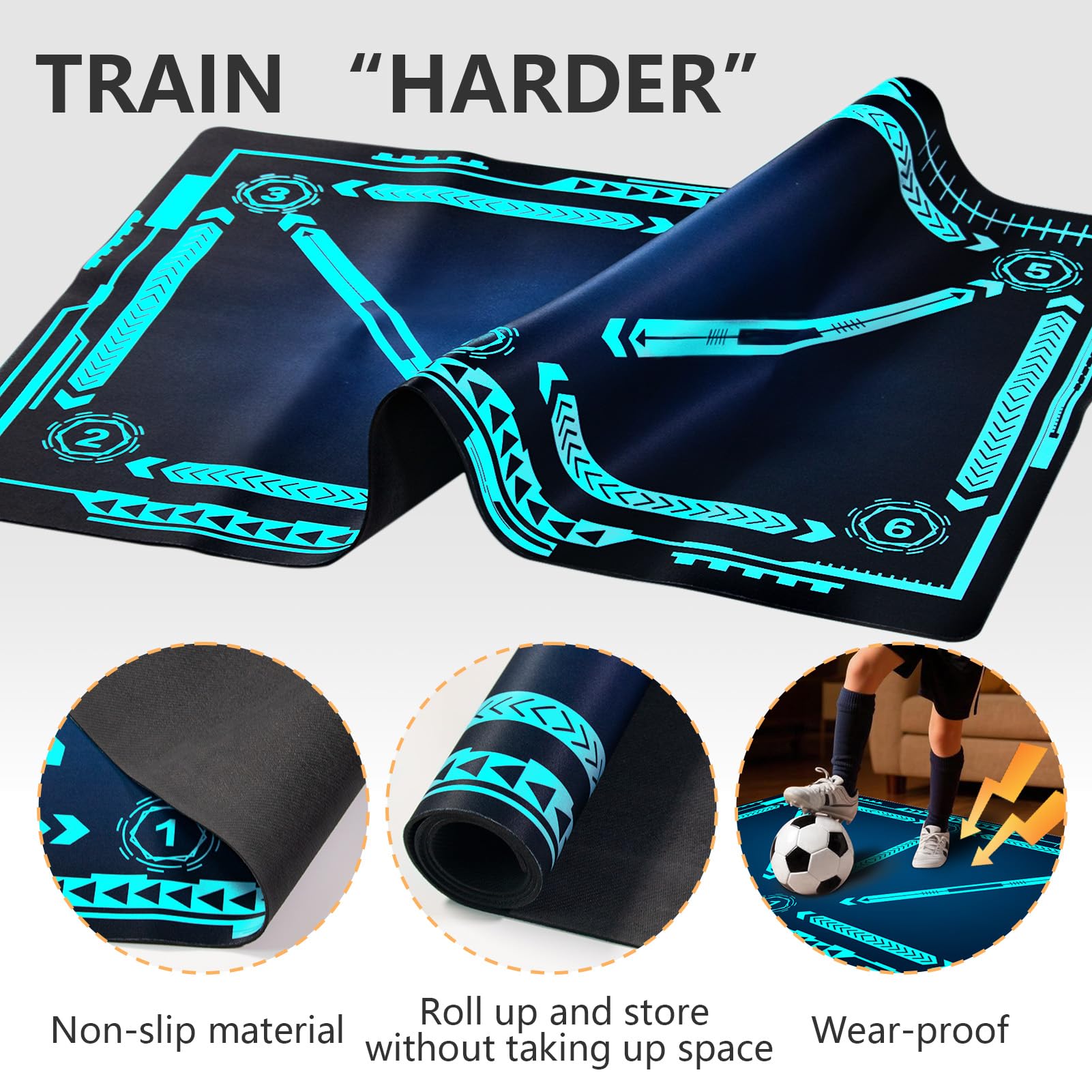 Soccer training mat,Soccer training equipment accessories for All Ages to Improve Speed Strength Agility and Coordination,Anti-Slip/Silent Mat