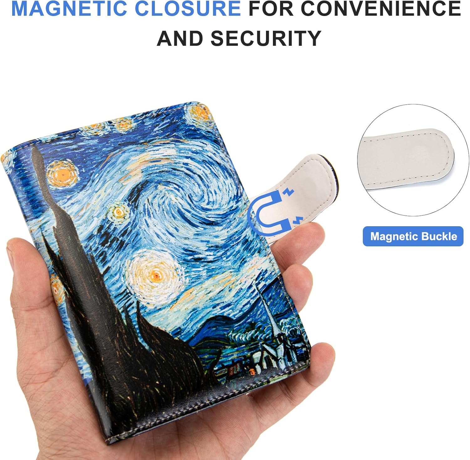 Passport Holder for Travel Essentials, RFID Blocking Passport Wallet Cover with Magnetic Closure, Passport Book Holders for Women and Men (Van Gogh The Starry Night) - Image 2