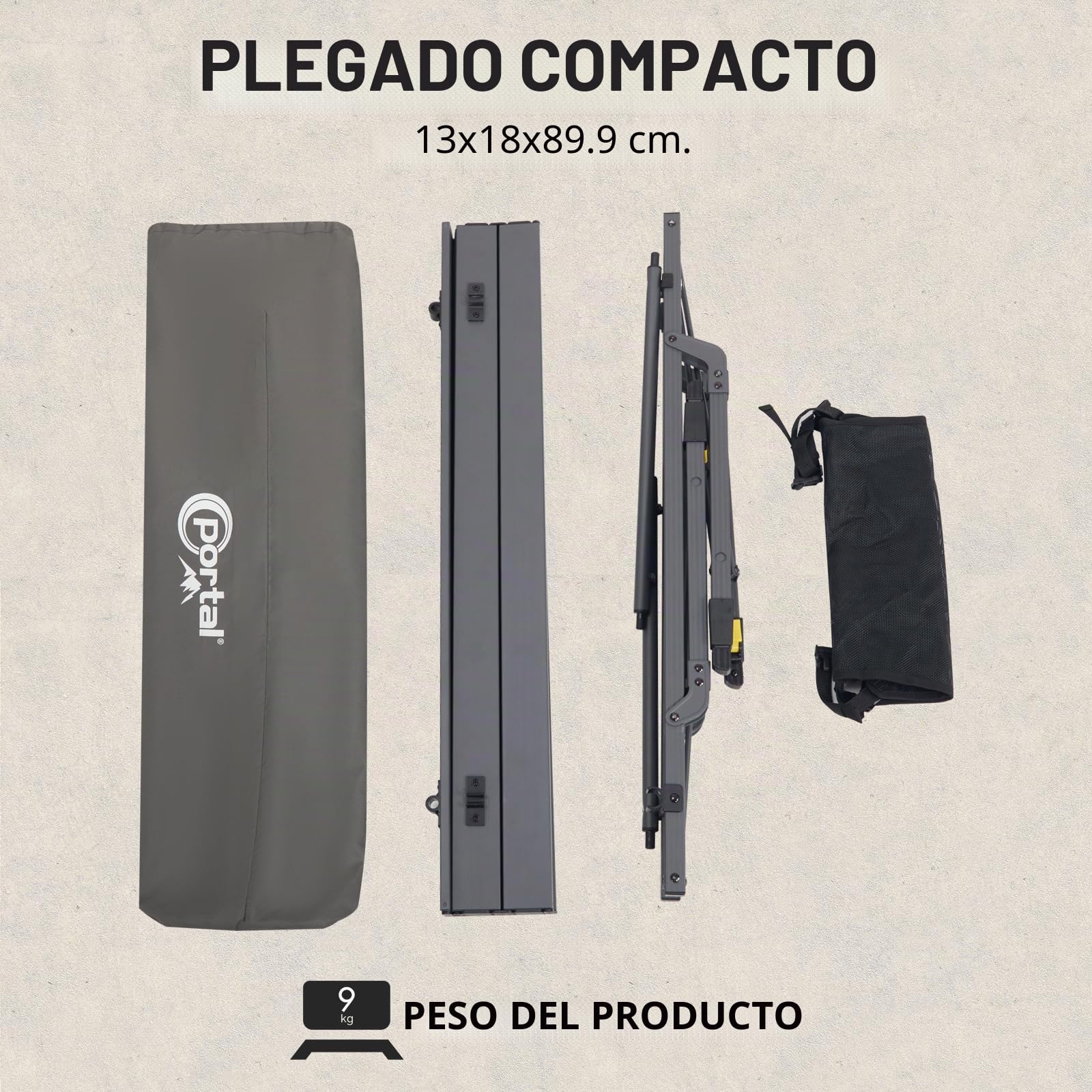 Portal Mesa de camping plegable, altura regulable, aluminio, 90 x 53 cm, para 4 personas, ligera, plegable, color gris