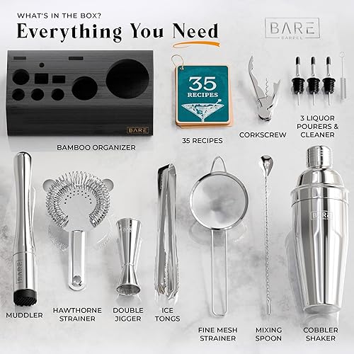Miniatura 4 de BARE BARREL Mixology Bartender Kit Bar Set  Juego de coctelera Martini de 14 piezas  Herramientas profesionales de mezcla de barware para el hogar