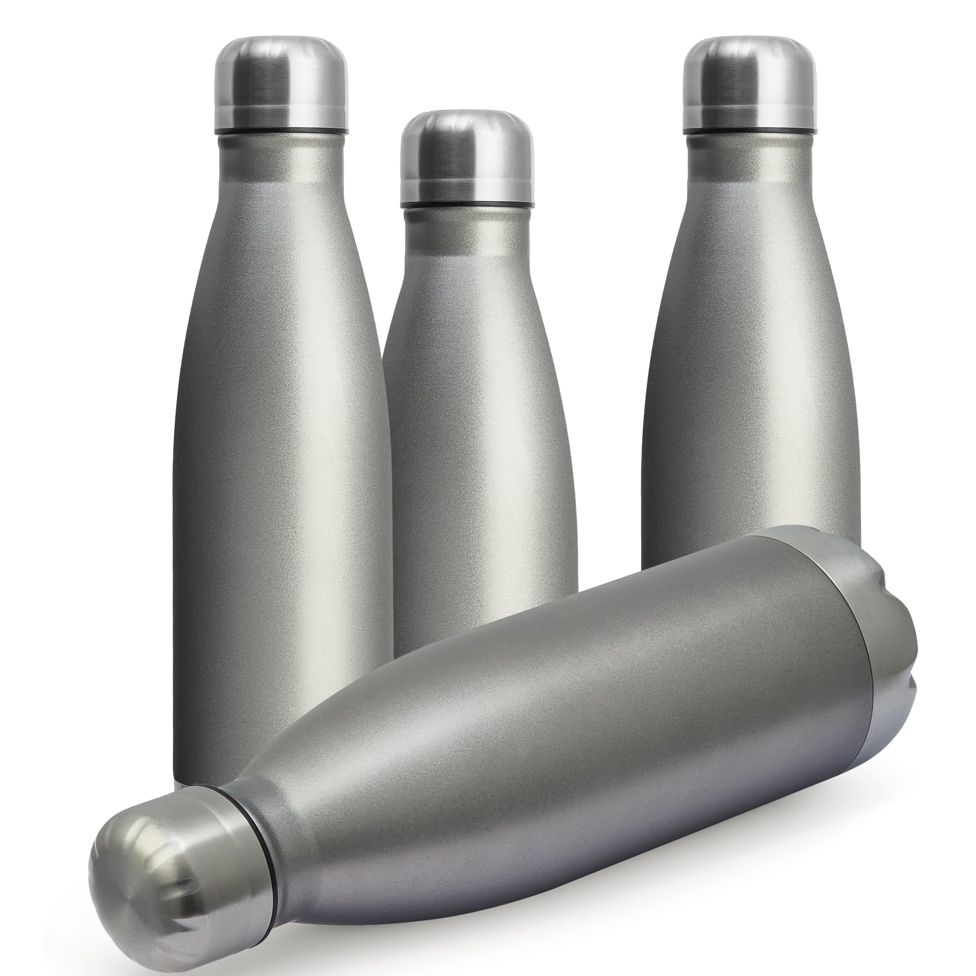 MEWAY 17oz Sport Water Bottle 4 Pack Vacuum Insulated Stainless Steel Leak-Proof Double Wall Cola Shape Water Bottle,Keep Drinks Hot & Cold(Cold Gray,
