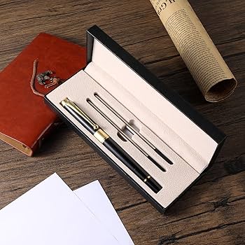 TIESOME 3-Pack Gold Ballpoint Pens - Slim Stainless Steel Retractable Pens With Black Ink