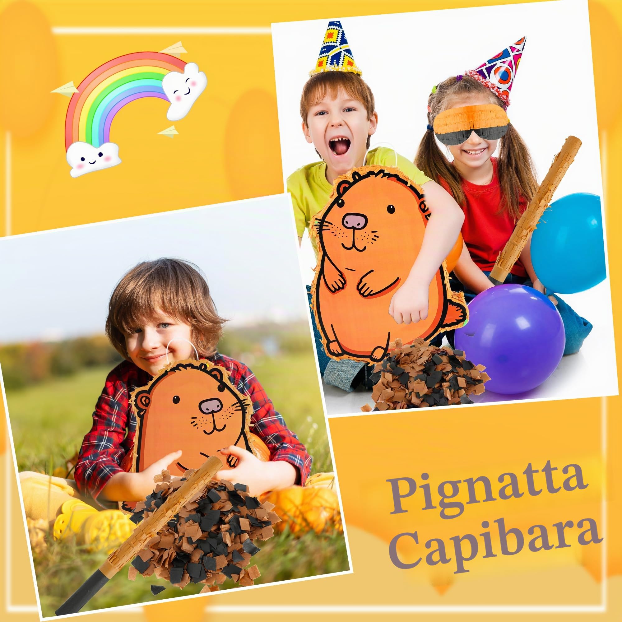 Set di pignatta Capybara con 38 x 30 x 7,1 cm, simpatico animale capibara, bastone bendato, coriandoli per bambini e adulti, accessori per giochi di compleanno, divertente centrotavola per feste con