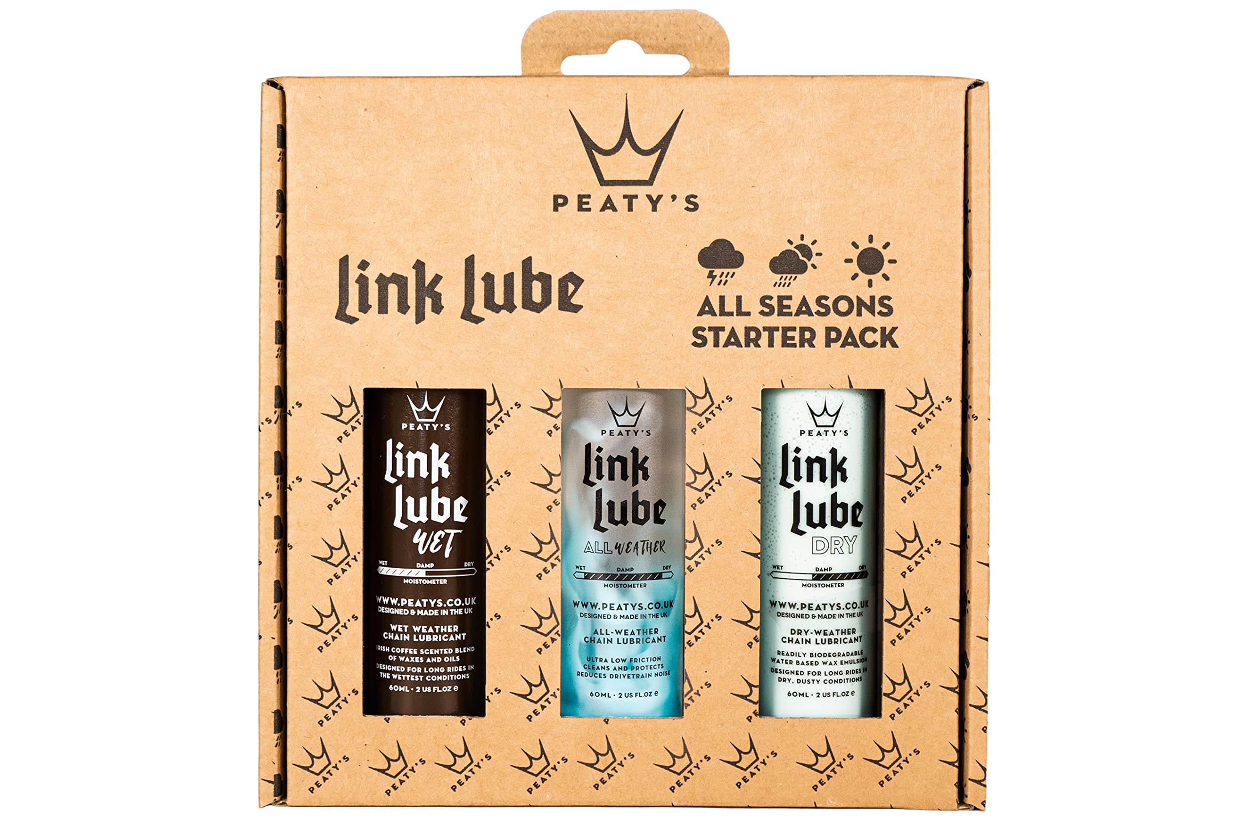 Peaty'sLinkLube All-Season Bike Chain Lubricant Starter Pack, 60ml Wet, Dry & Mixed Weather Lube Gift Pack