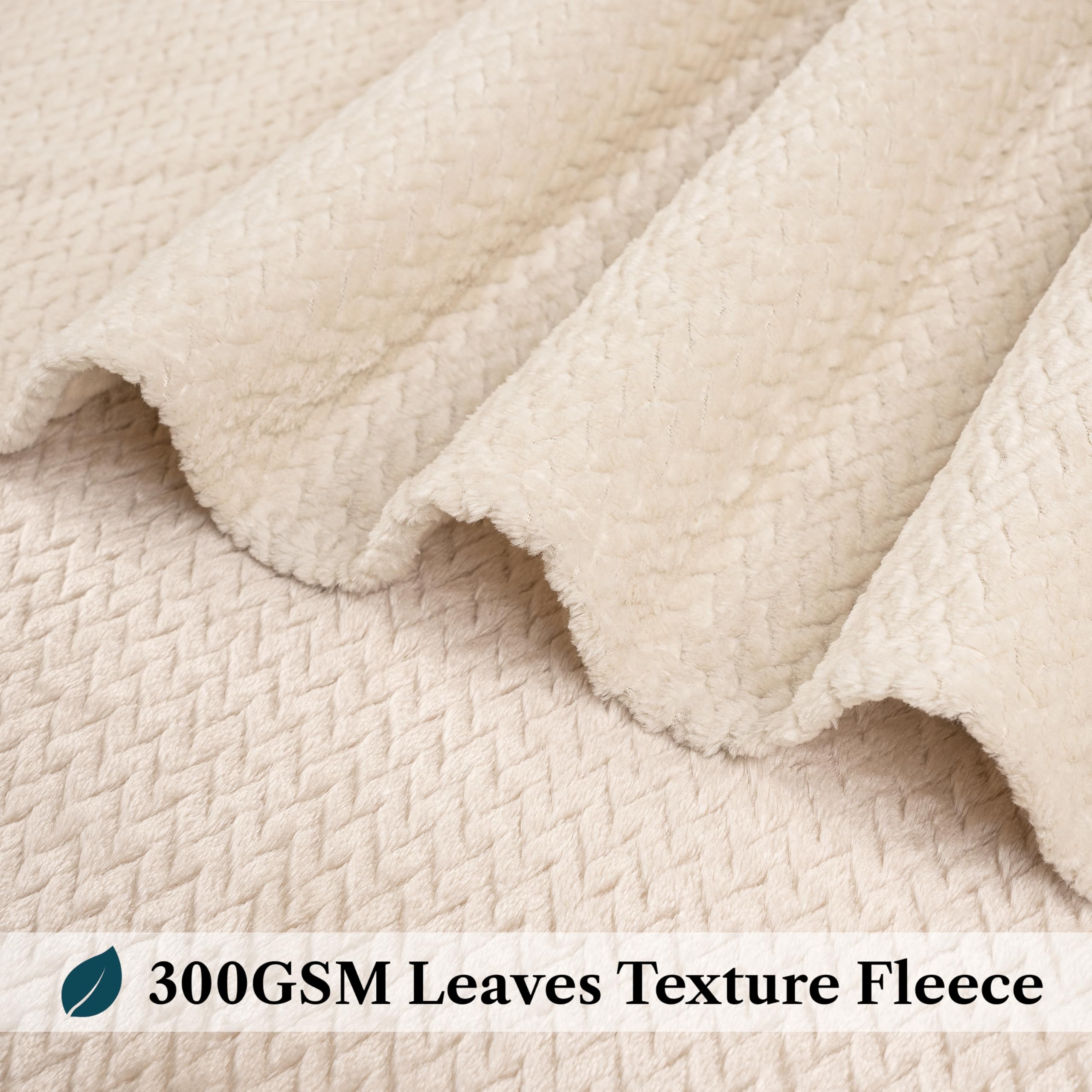 PAVILIA Soft Fleece Ivory Cream Throw Blanket for Couch