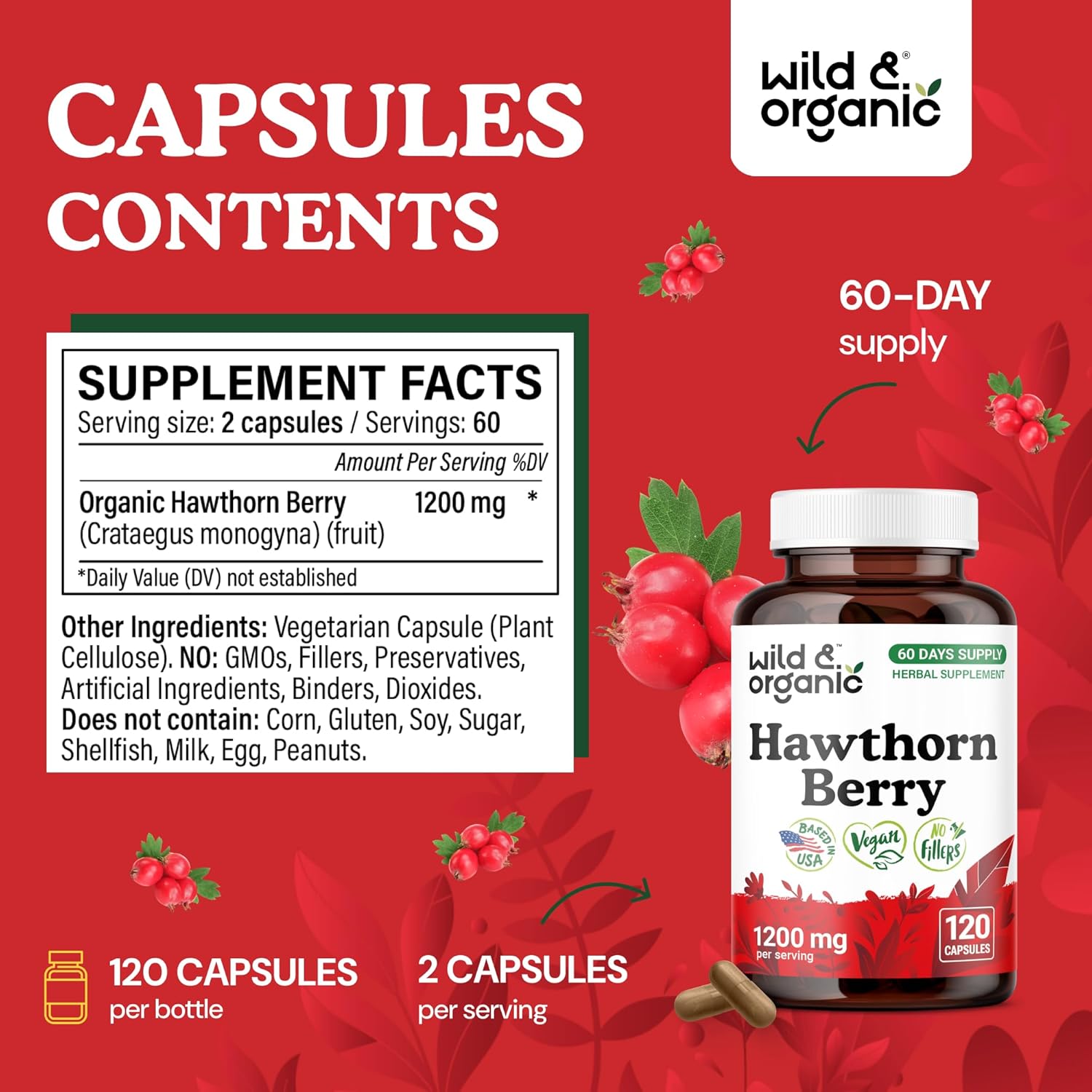 Wild & Organic Arjuna Bark 120 Capsules & Hawthorn Berry 120 Capsules