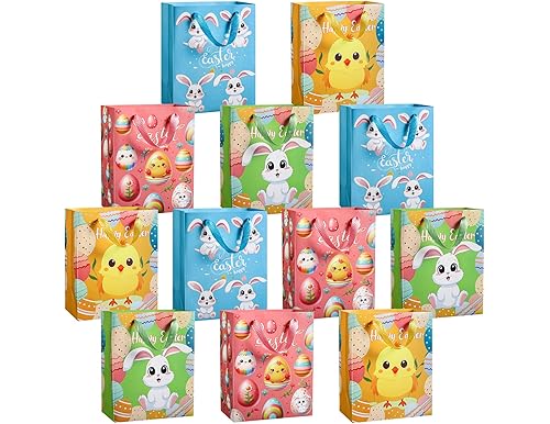 12 Pack Kids Easter Bag, Reusable Easter Basket Tote Bags with Handles