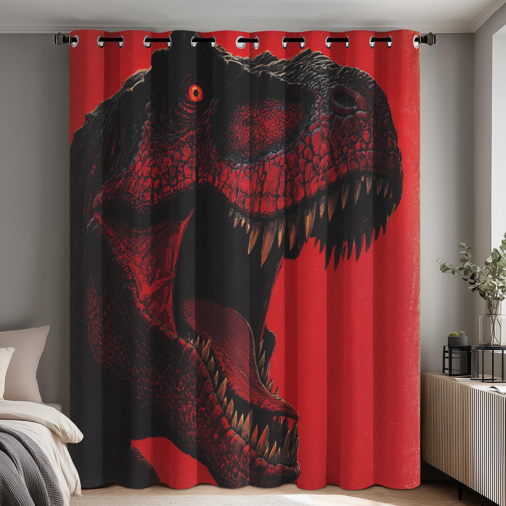Dinosaur Blackout Curtains for Bedroom Living Room, Tyrannosaurus Rex Curtains Eyelet 90 Drop Home Decor, Patterned Window Drapes, 66x90 Inch 2 Panels B-D108