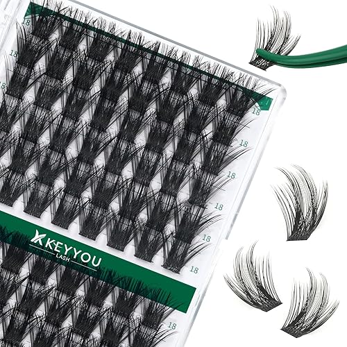 Miniatura 124 de Kit de racimos de pestañas KEYYOU Natural Wispy Kit de extensión de pestañas DIY 144 piezas Extensiones de pestañas en racimo con cepillo de rímel