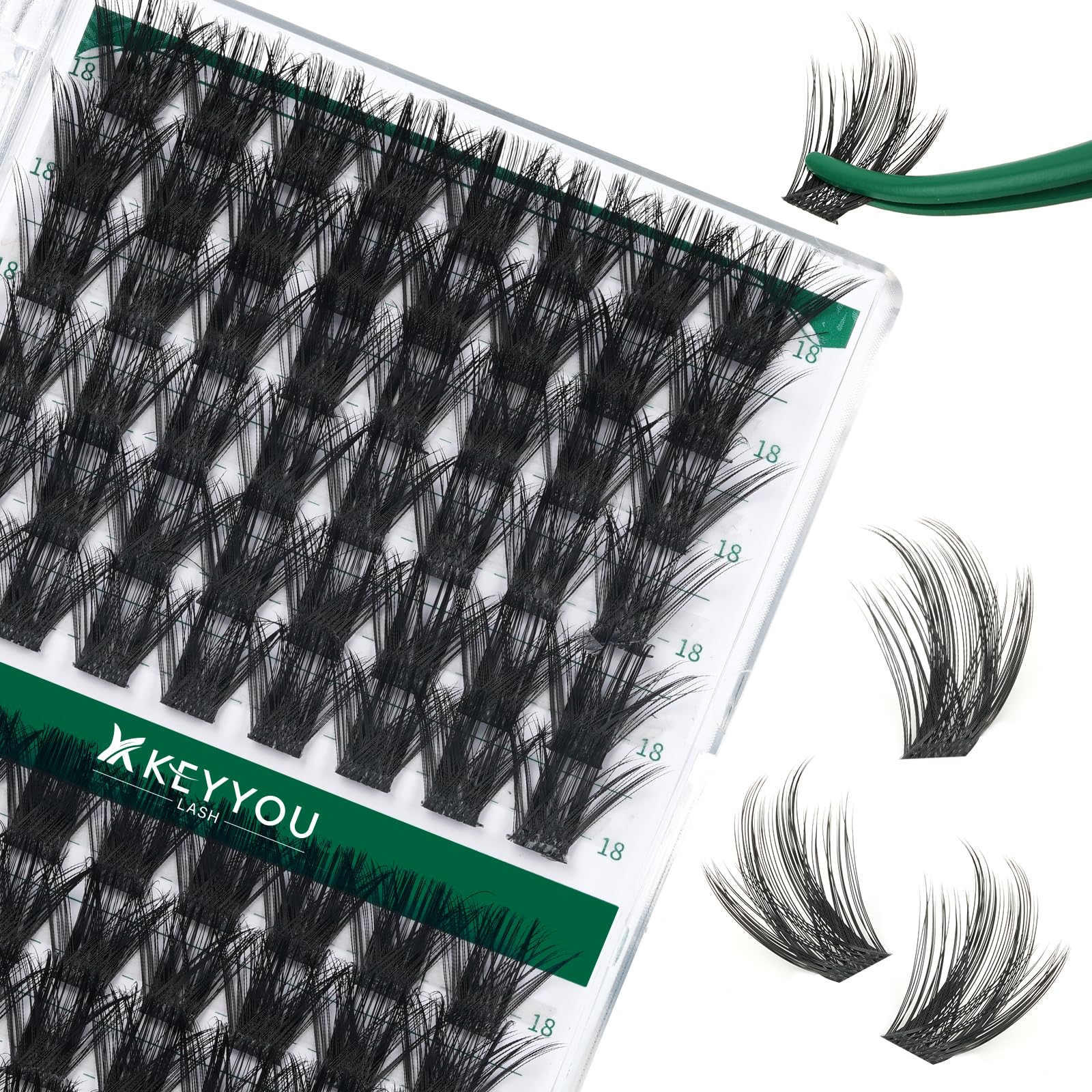 Lash Clusters 96pcs Individual Lashes D Curl 18mm Eyelash Clusters KEYYOU Volume Wispy Lash Extension Soft Comfortable Easy