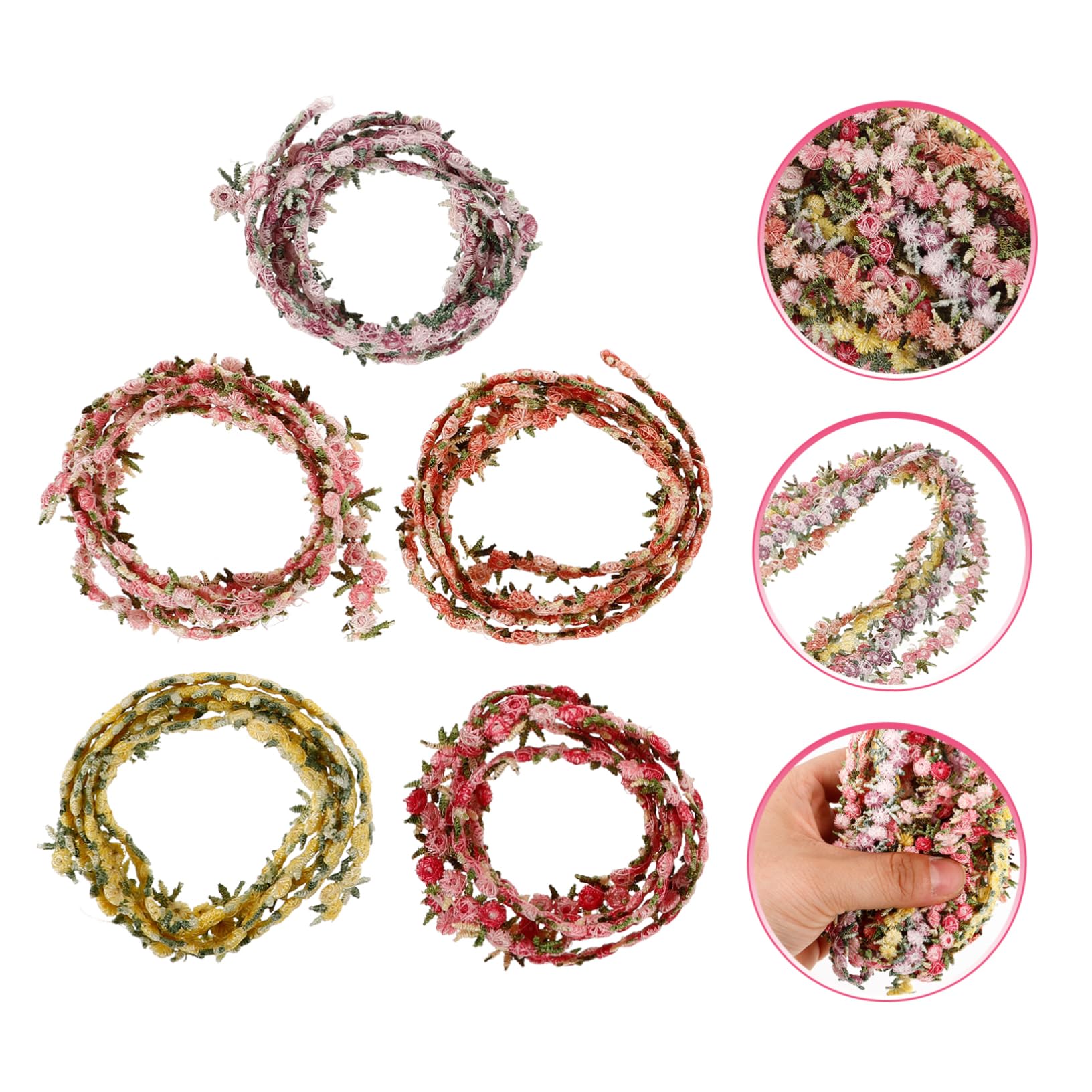 jojofuny Decoración De Encaje Ribete De Flecos Franja Cortinas Ajuste De Costura Ribete De Encaje Floral De Vestido Hecho A Mano Hilo De Poliester 5 Rollos*4