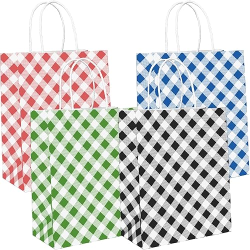 ECOHOLA Bolsa de papel de 4 colores, 16 bolsas de regalo medianas, bolsa envuelta con asas para cumpleaños, baby showers, manualidades y paquete de