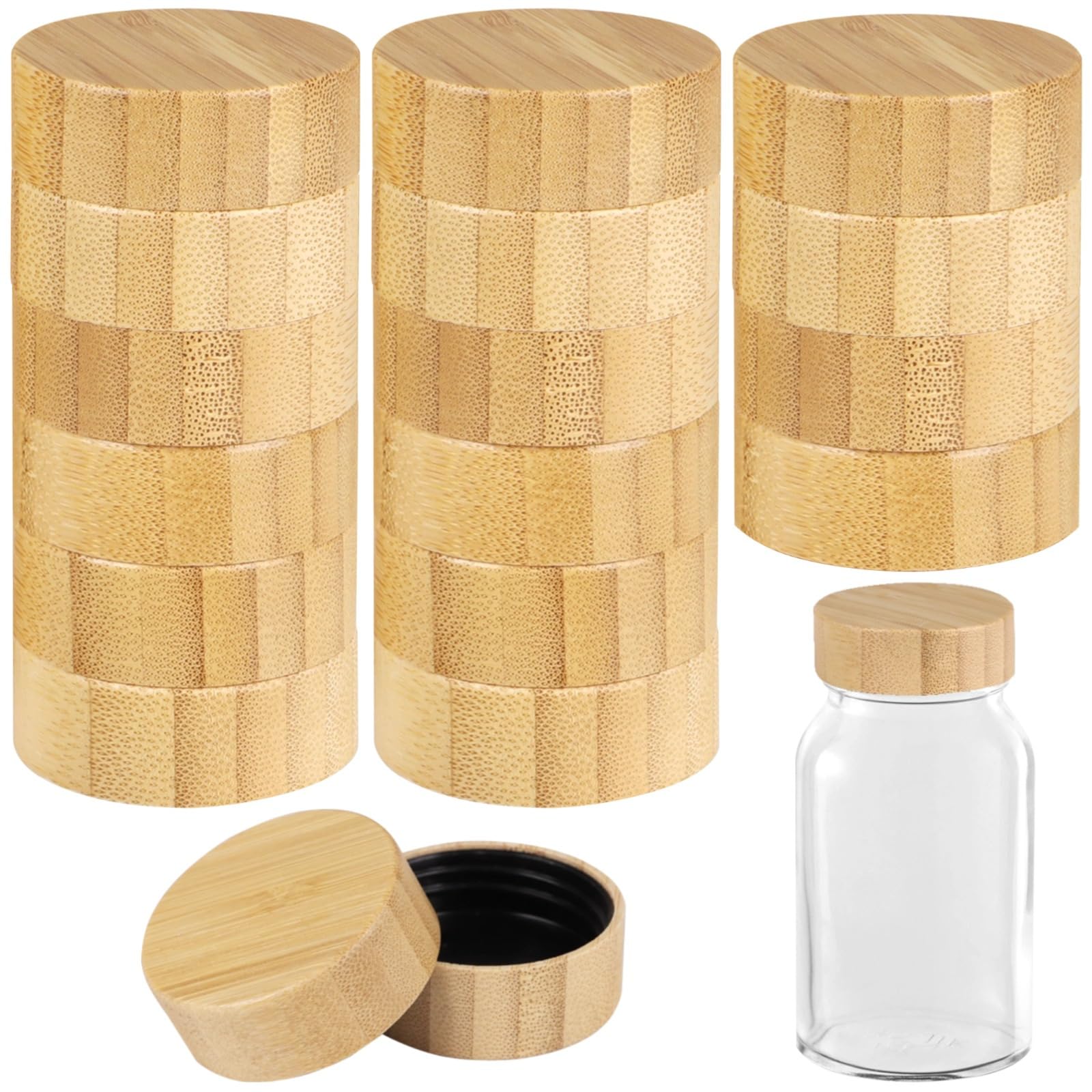 48 coperchi per barattoli in legno naturale, riutilizzabili, a prova di perdite, per barattoli da 113,4 g e 170,1 g, coperchi rotondi con fili di plastica