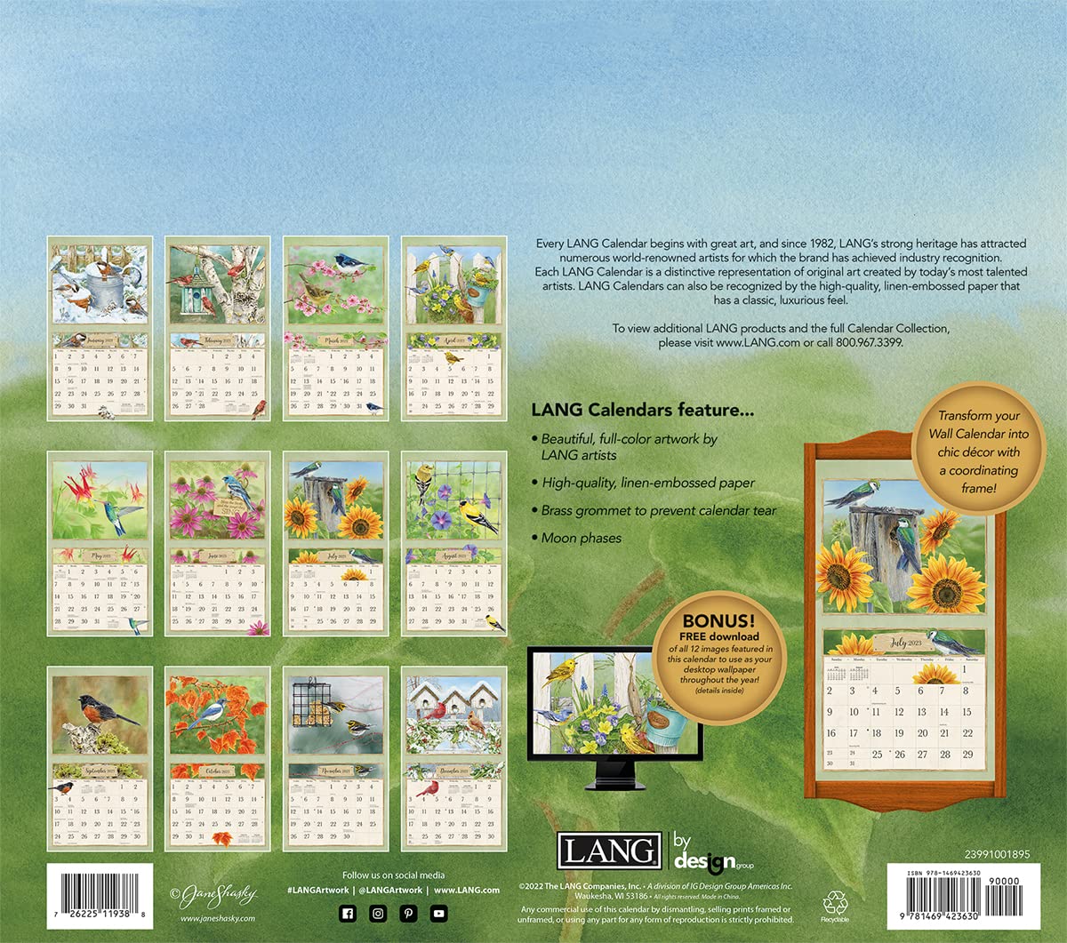 LANG CALENDARIO DE PARED 2023 DE PÁJOS EN EL JARDÍN