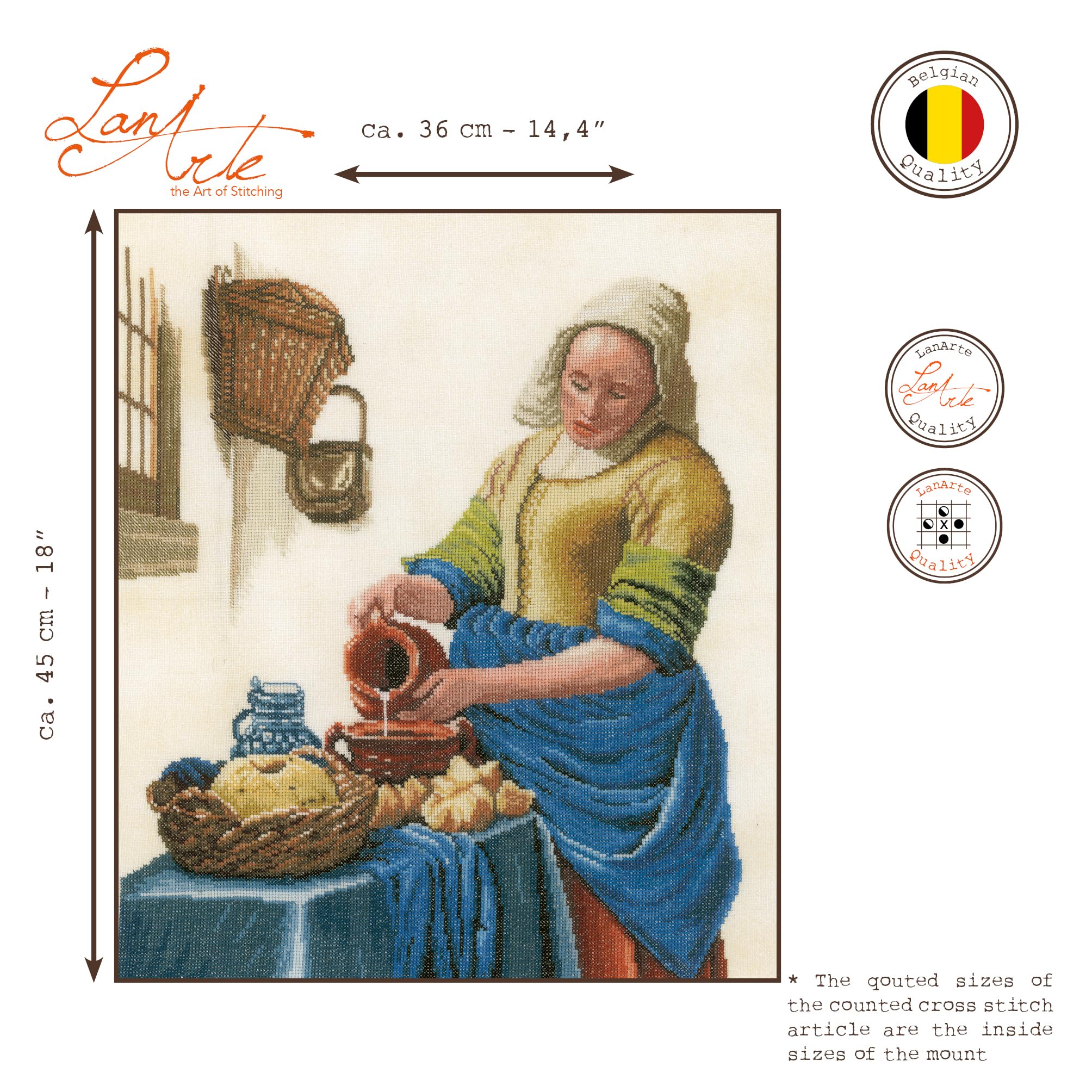 Lanarte Kreuzstich Stickpackungen Gezählter Kreuzstichbilder Set MILCHMÄDCHEN Wanddekoration Handarbeit Set für Erwachsene 36 x 45 cm DIY Deko Bastelset Handwerker Kreative Geschenkset