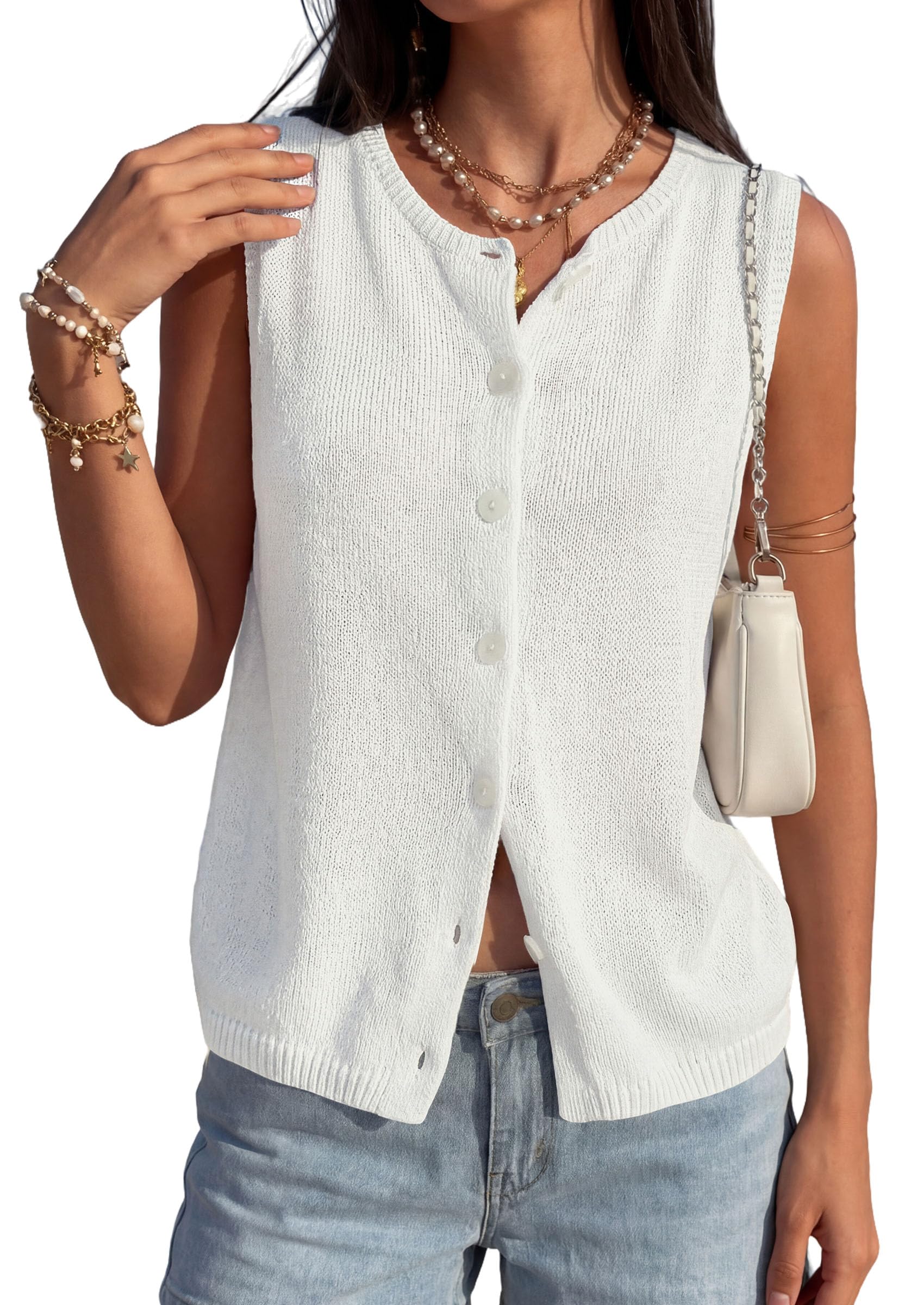 Womens Sweater Vest 2026 Spring Tops Cute Summer Sleeveless Cardigan Casual Knit Button Up Tank Tops-image-12