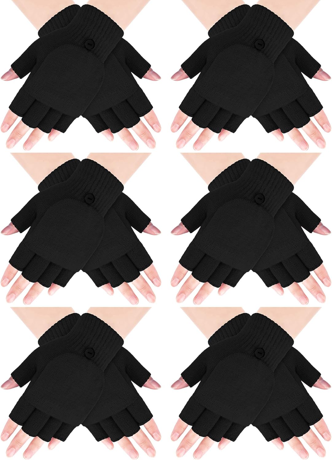 SATINIOR 6 Pairs Women Convertible Gloves Winter Flip Fingerless Mittens Thick Knitted Half Finger Gloves with Cover