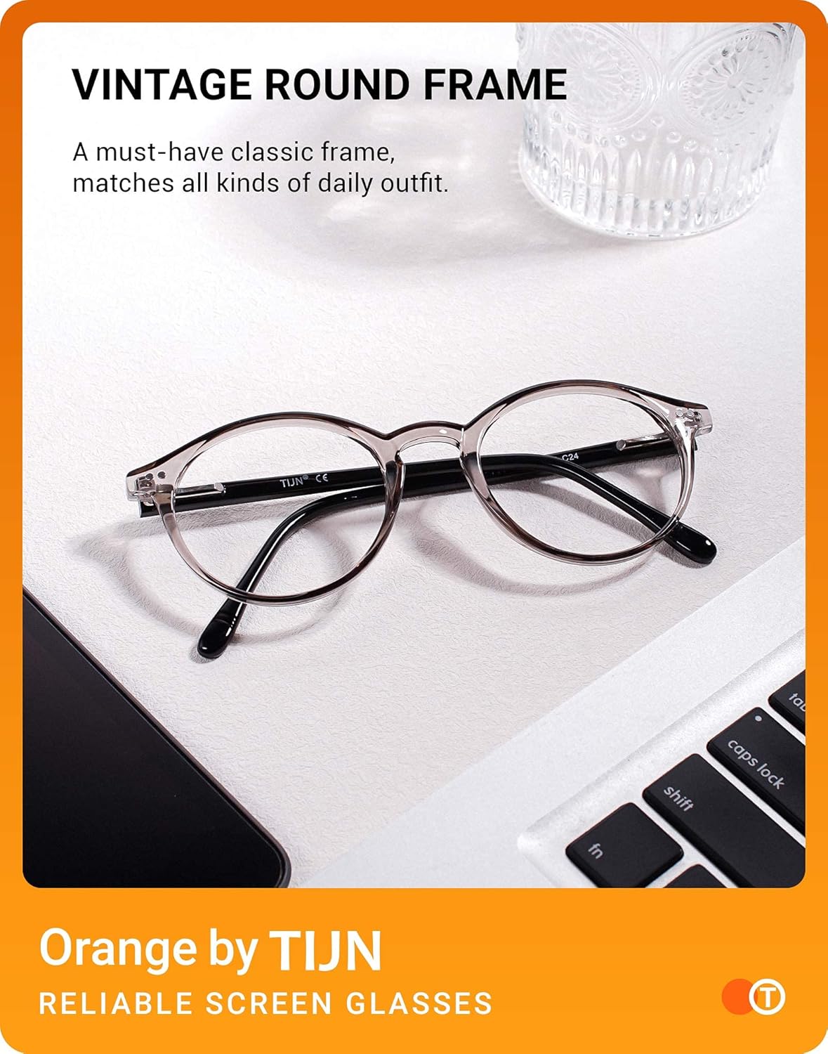 TIJN Blue Light Blocking Glasses Men Women Vintage Thick Round Rim Frame Eyeglasses - Image 4