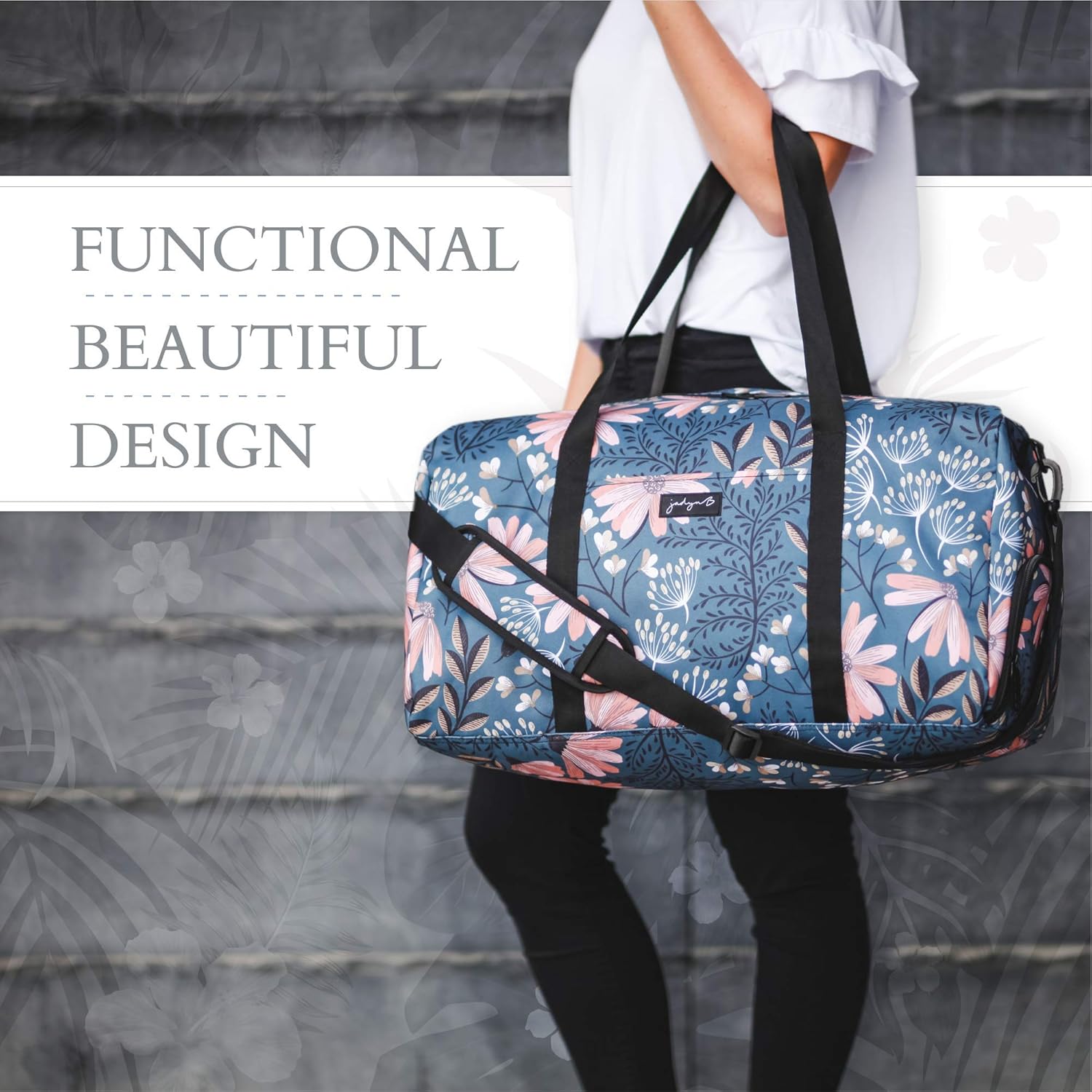  | Jadyn B 22" Women's Large Duffel/Weekender Bag with Shoe Pocket, Travel Bag (Navy Floral) | Sports Duffels