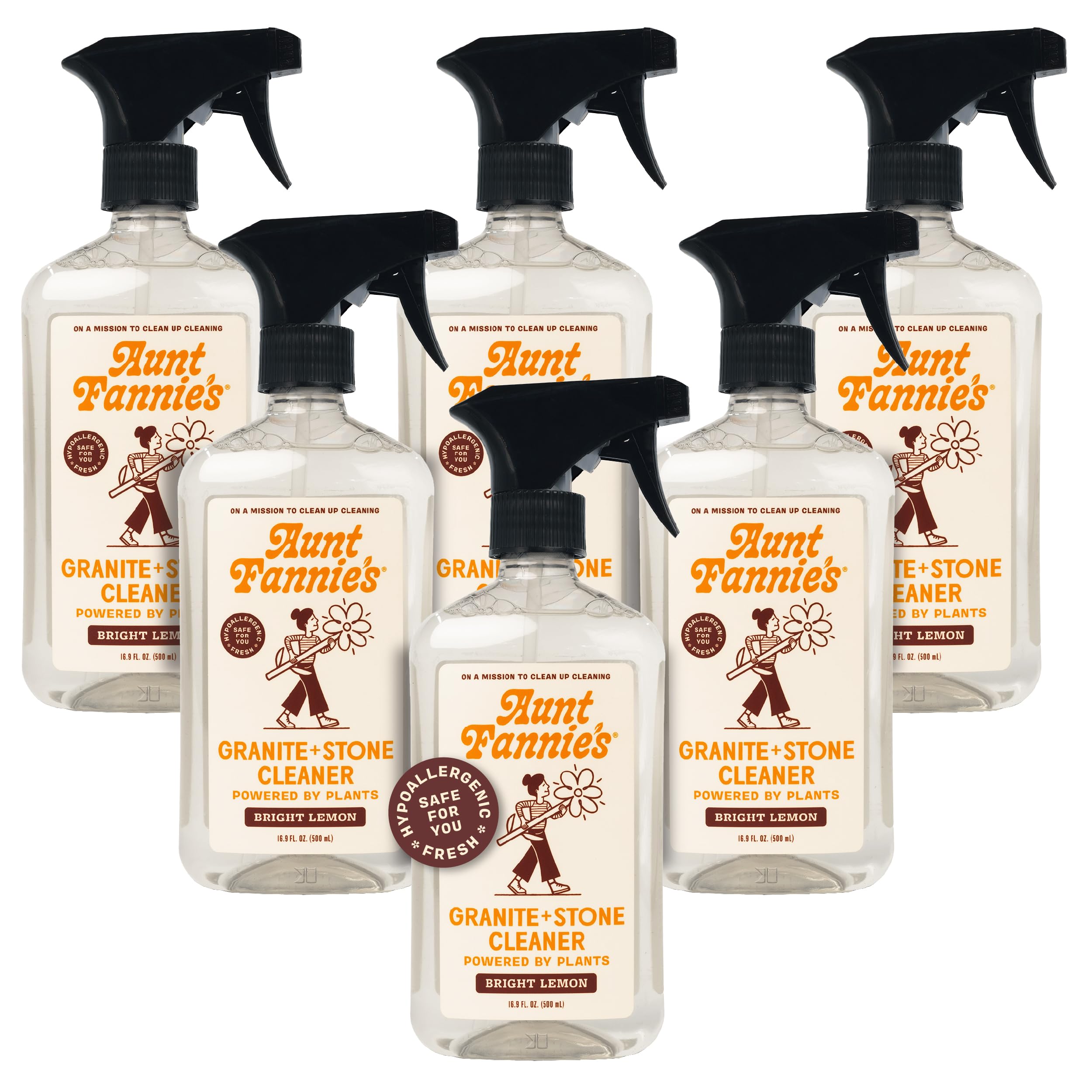 Aunt Fannie's Granite &amp; Stone Cleaner, Bright Lemon, 16.9 oz, Pack of 6