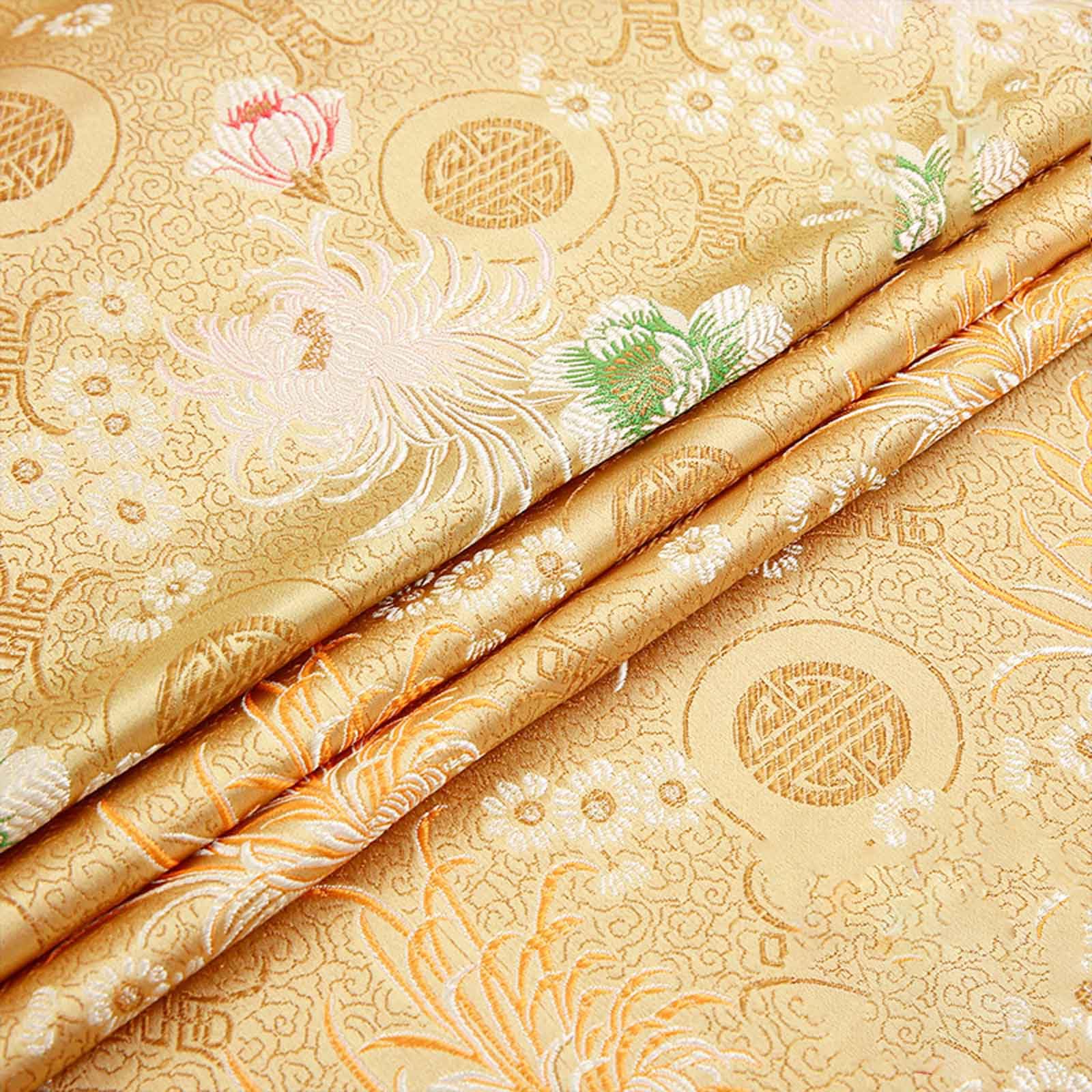 Brokatowa satynowa tkanina kwiatowa do samodzielnego szycia, wzór kwiatowy chryzantemy, ręcznie robiony mebel, retro, wysokiej klasy cheongsam, 75X100 cm(Yellow)