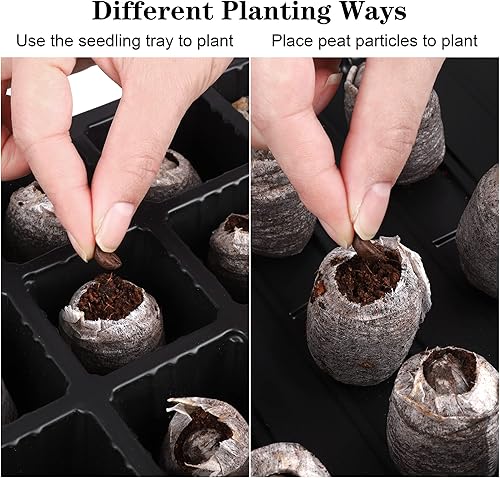 Miniatura 5 de Hahood Paquete de 4 bandejas de germinación de 24 celdas con cúpula de humedad y base, kit de cultivo de plantas, incluye pellets de turba,