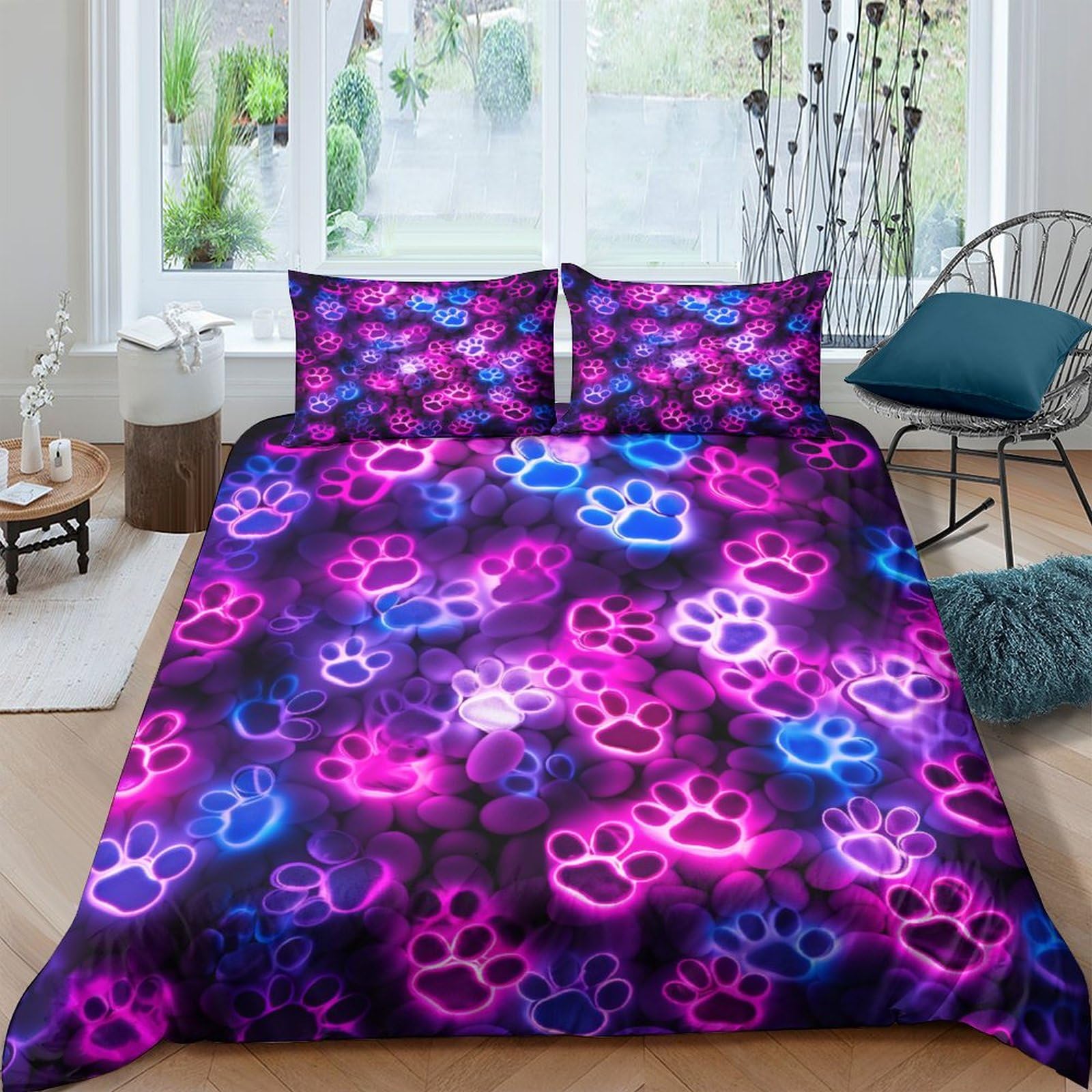 Funda nórdica de huellas de gato de microfibra suave juego de ropa de cama de 200x200cm