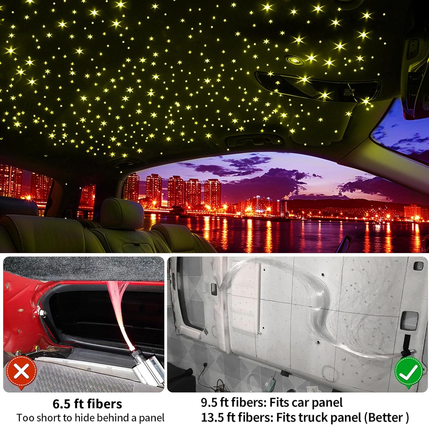 Starlight Headliner Kit 300pcs – Minimalist Style | 16W RGBW Fiber Engine, Twinkle, App Control, Music Sync, Easy Install for Car & Home
