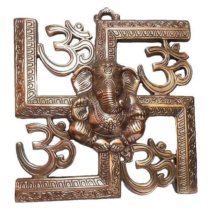 Buy Metal Wall Hanging of Lord Ganesha On Swastik with Om Showpiece