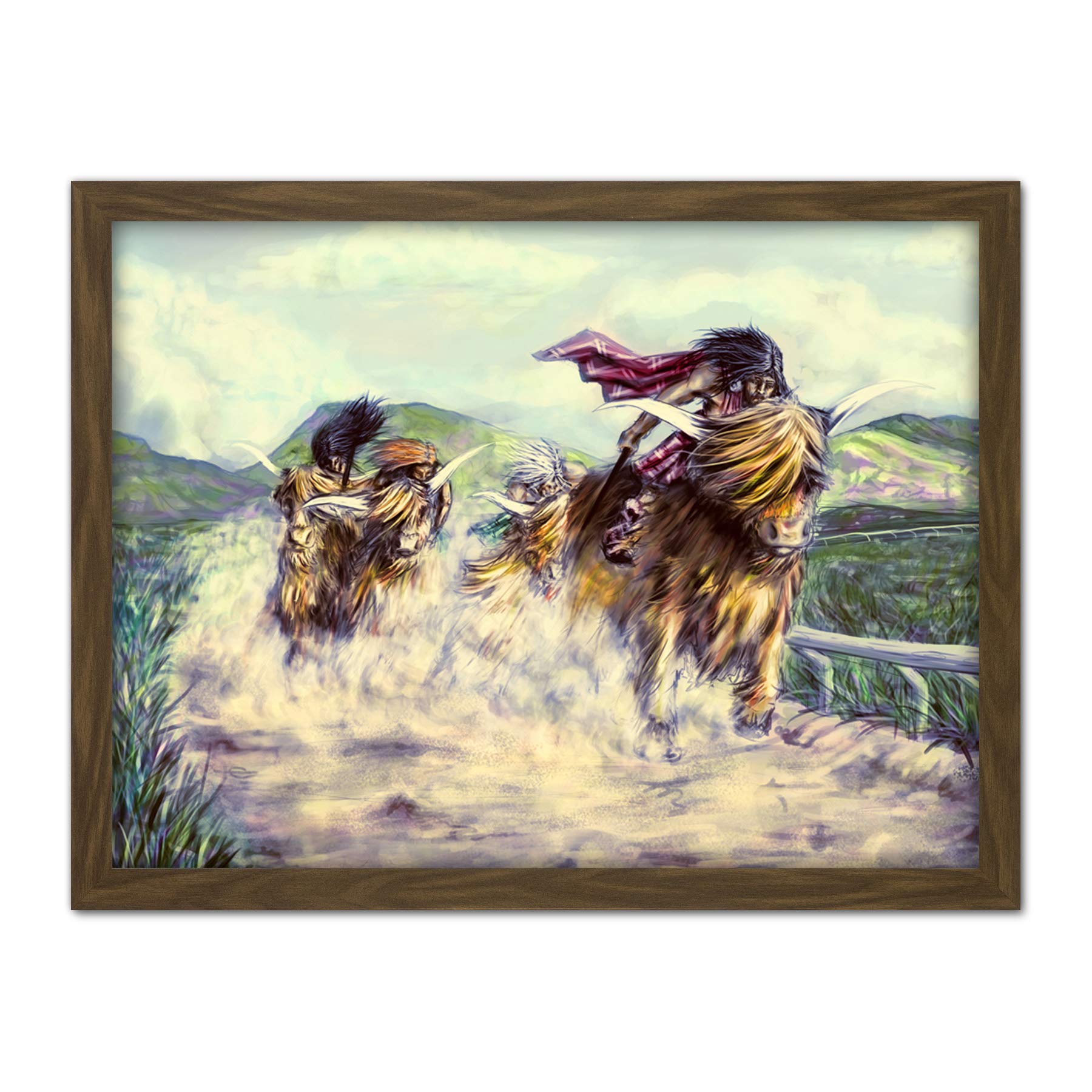 Wee Blue Coo Scottish Highland Cow Race Artwork Framed Wall Art Print 18X24 Inch